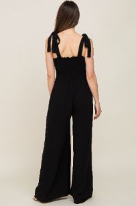 Black Sleeveless Smocked Wide Leg Maternity Jumpsuit sold by Pinkblush