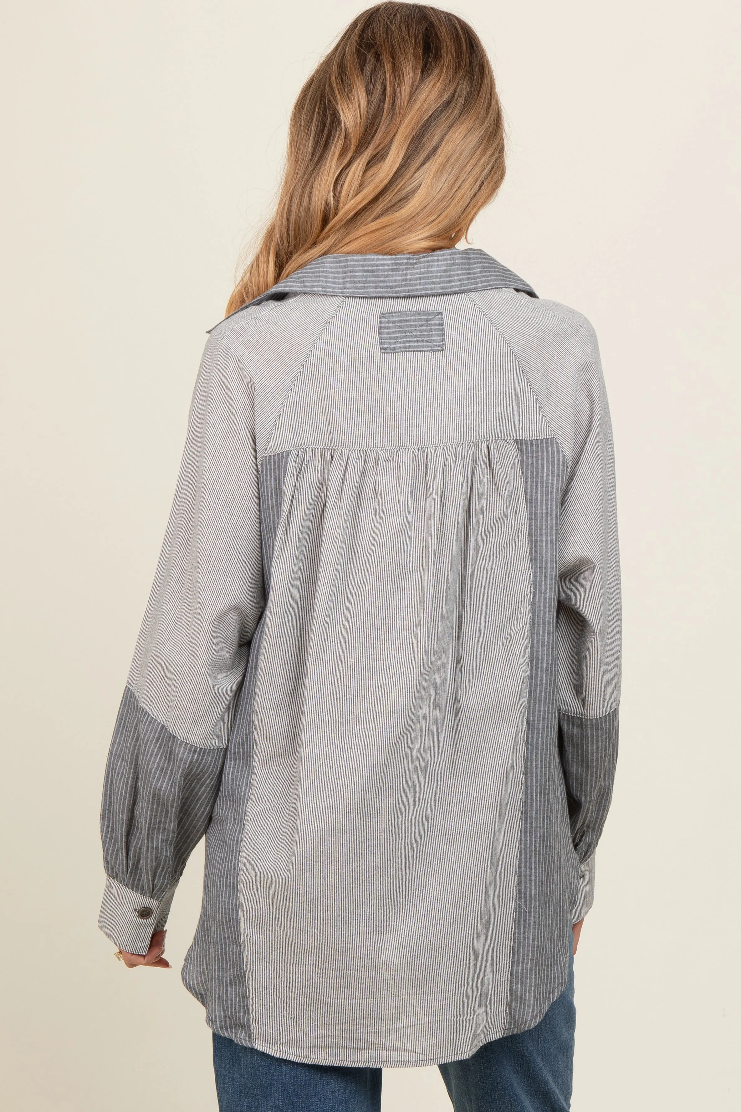 Black Striped Colorblock Button Up Maternity Top sold by Pinkblush product image thumbnail 2