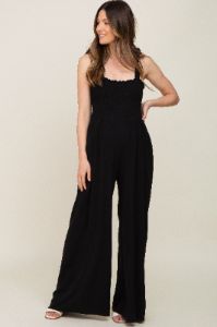 Black Sleeveless Smocked Wide Leg Maternity Jumpsuit sold by Pinkblush