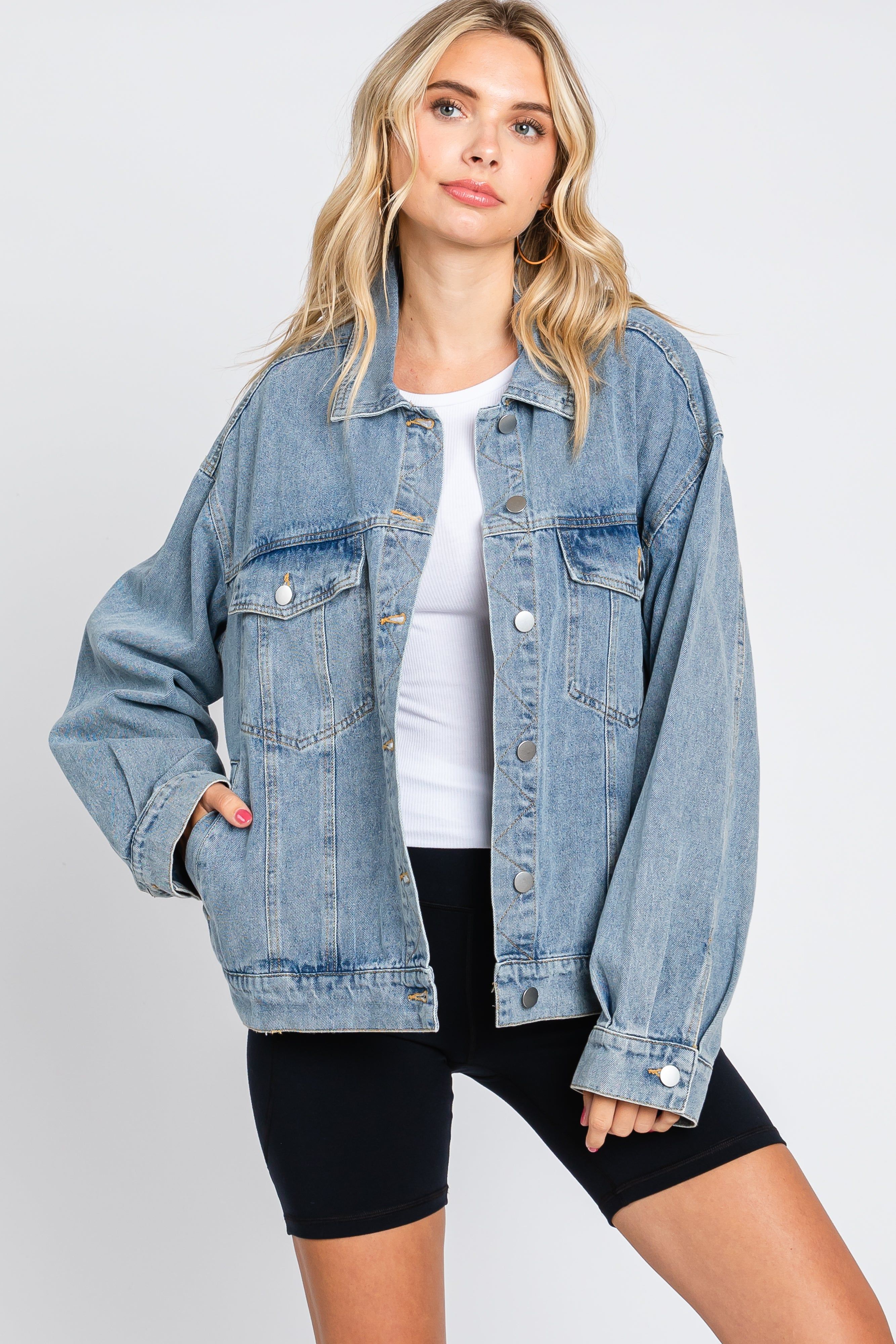 Light Blue Oversized Denim Jacket sold by Pinkblush