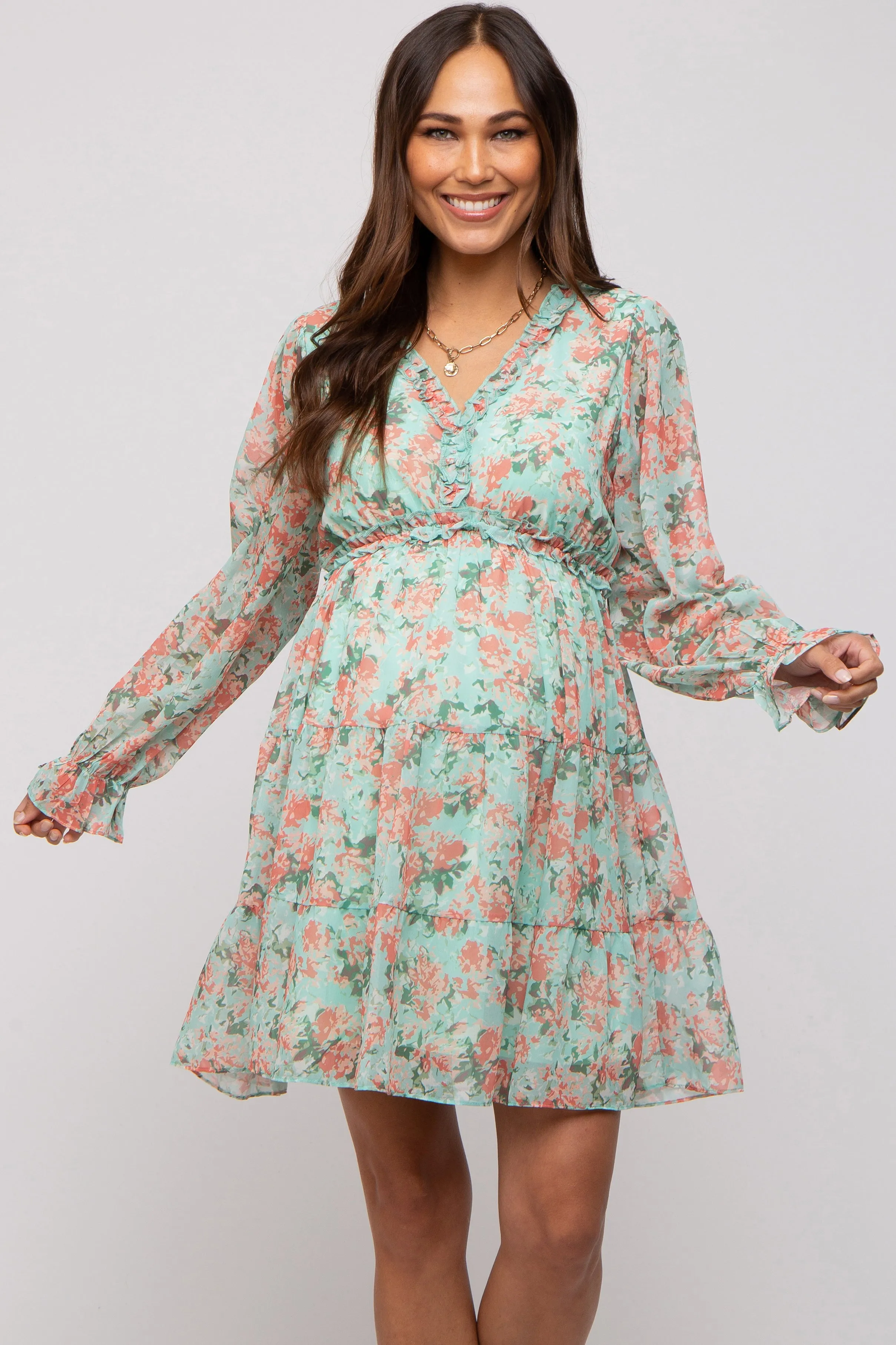 Aqua Floral Ruffle Accent Maternity Dress sold by Pinkblush product image thumbnail 2
