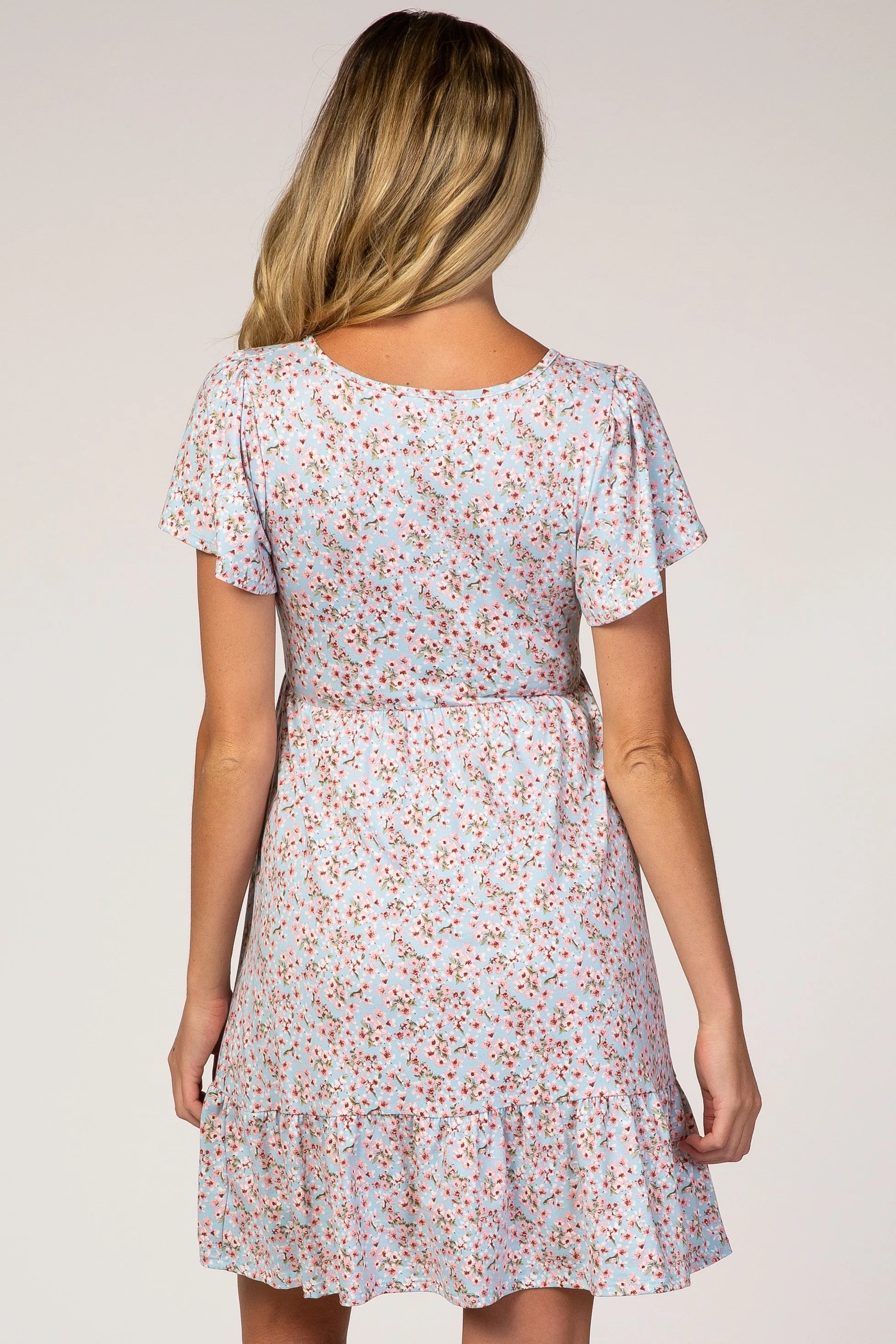 Blue Floral Ruffle Accent Maternity Dress sold by Pinkblush product image thumbnail 4