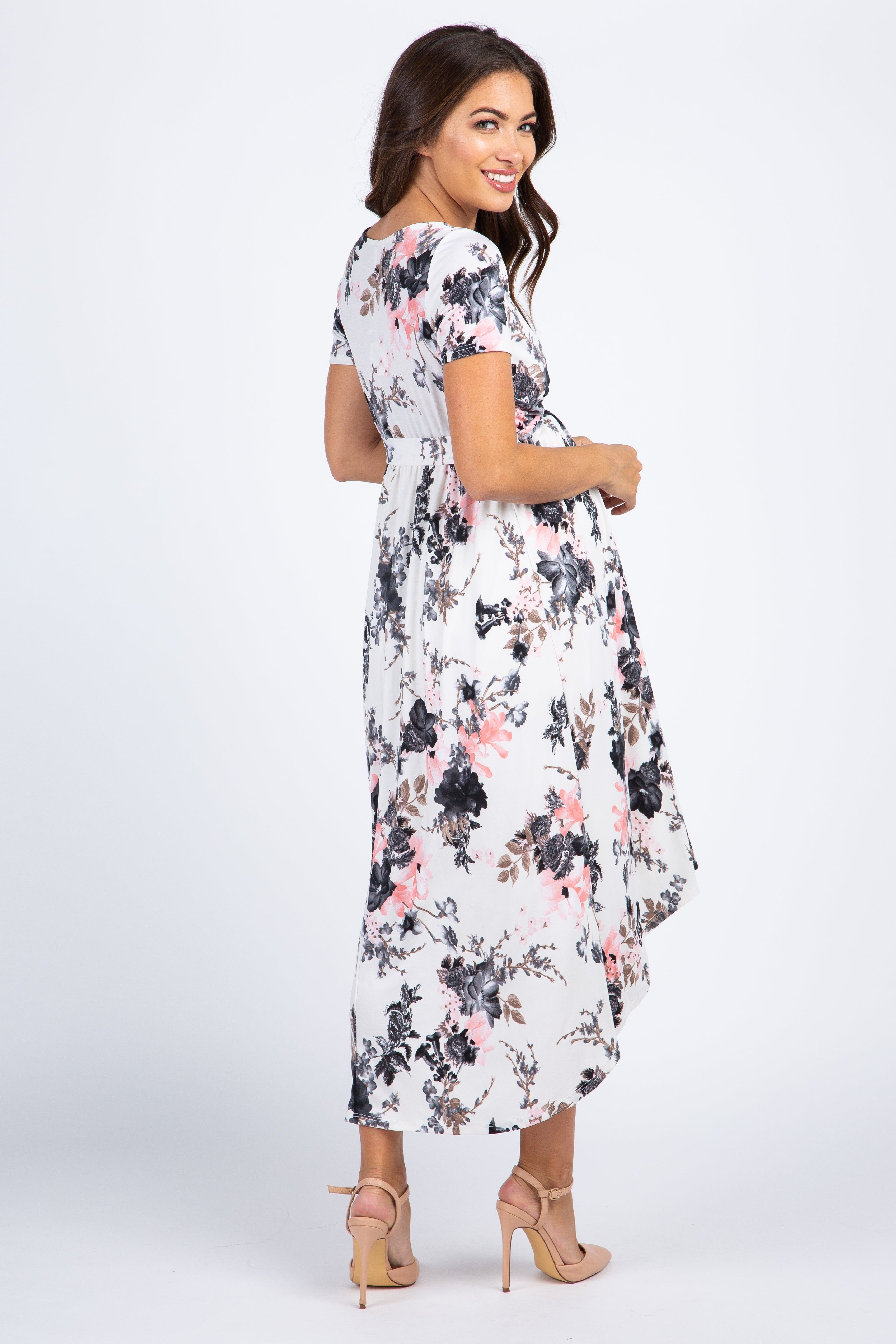 PinkBlush White Floral Hi-Low Maternity/Nursing Wrap Dress sold by Pinkblush product image thumbnail 3