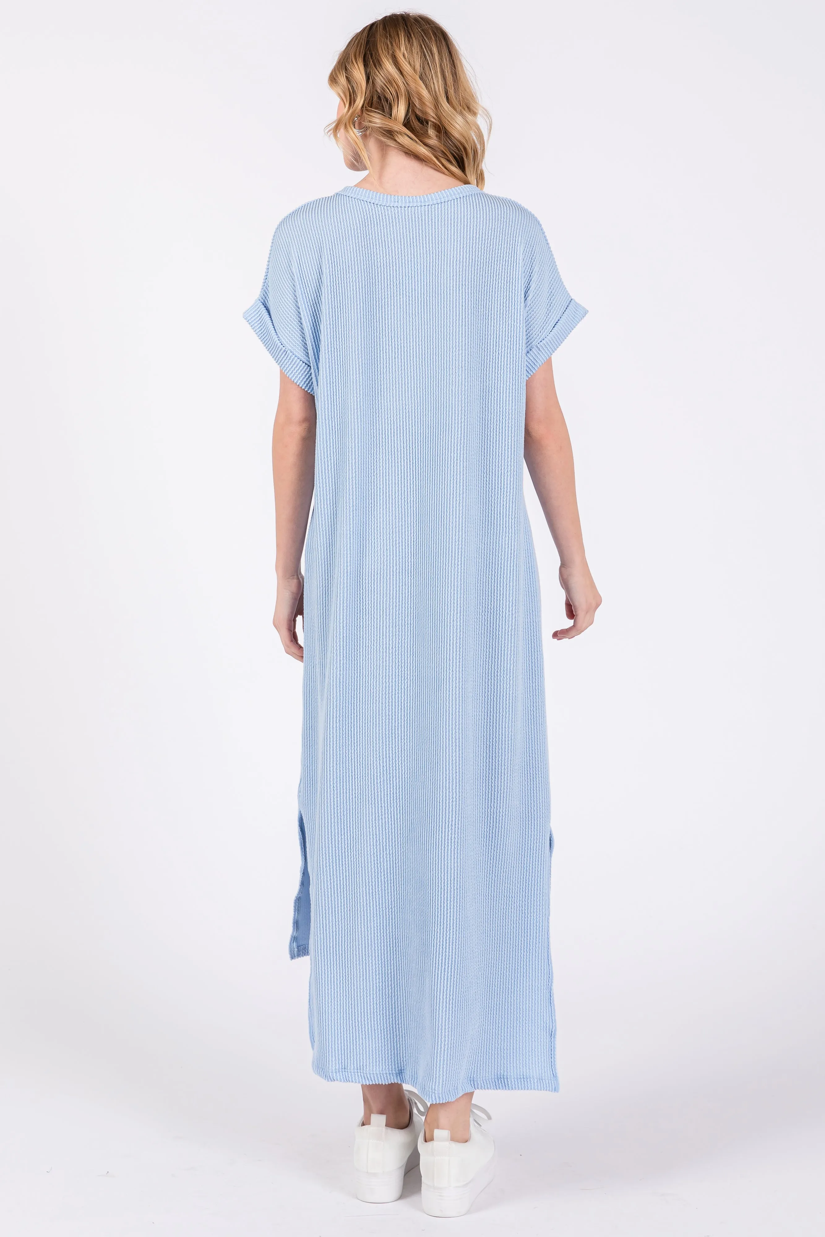 Light Blue Ribbed Short Sleeve Midi Dress sold by Pinkblush product image thumbnail 3