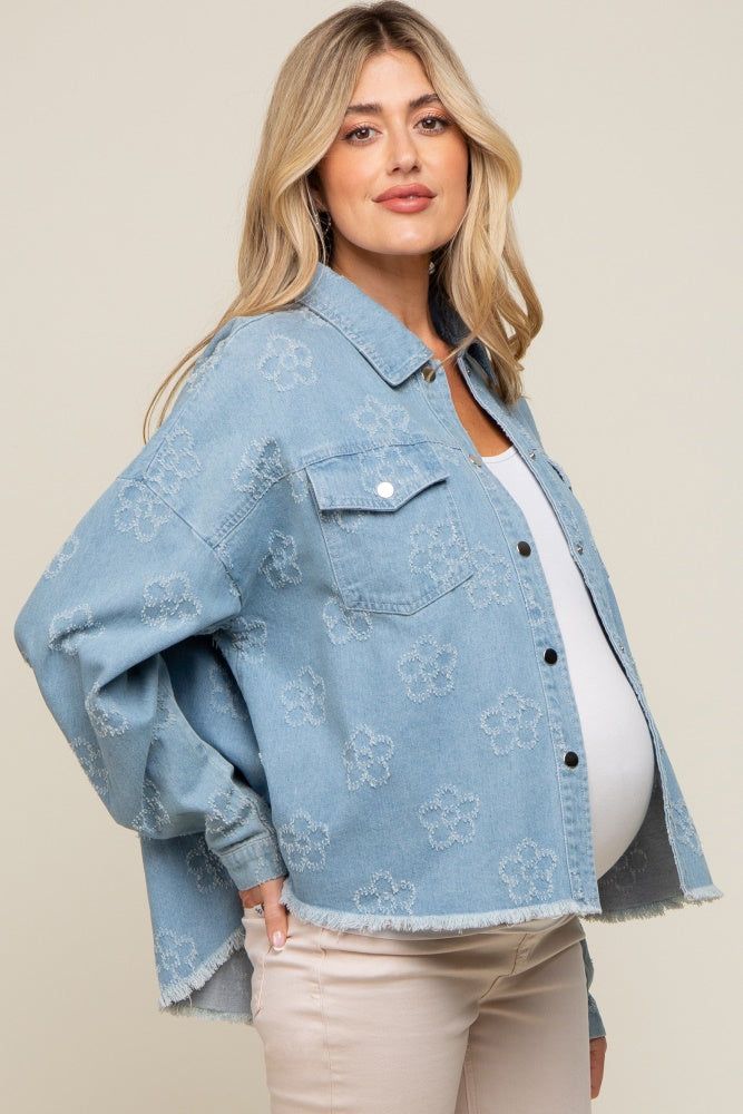 Light Blue Floral Embroidered Maternity Shirt Jacket sold by Pinkblush product image thumbnail 2