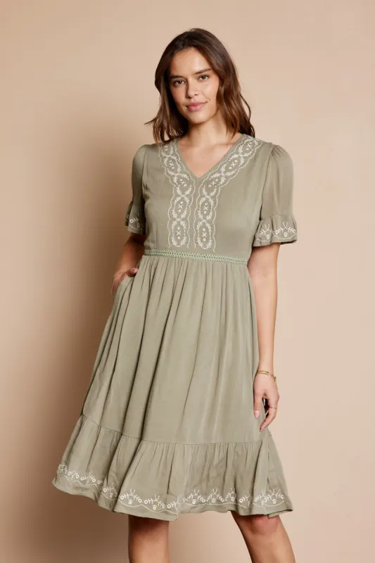 Olive Embroidered Midi Dress sold by Pinkblush
