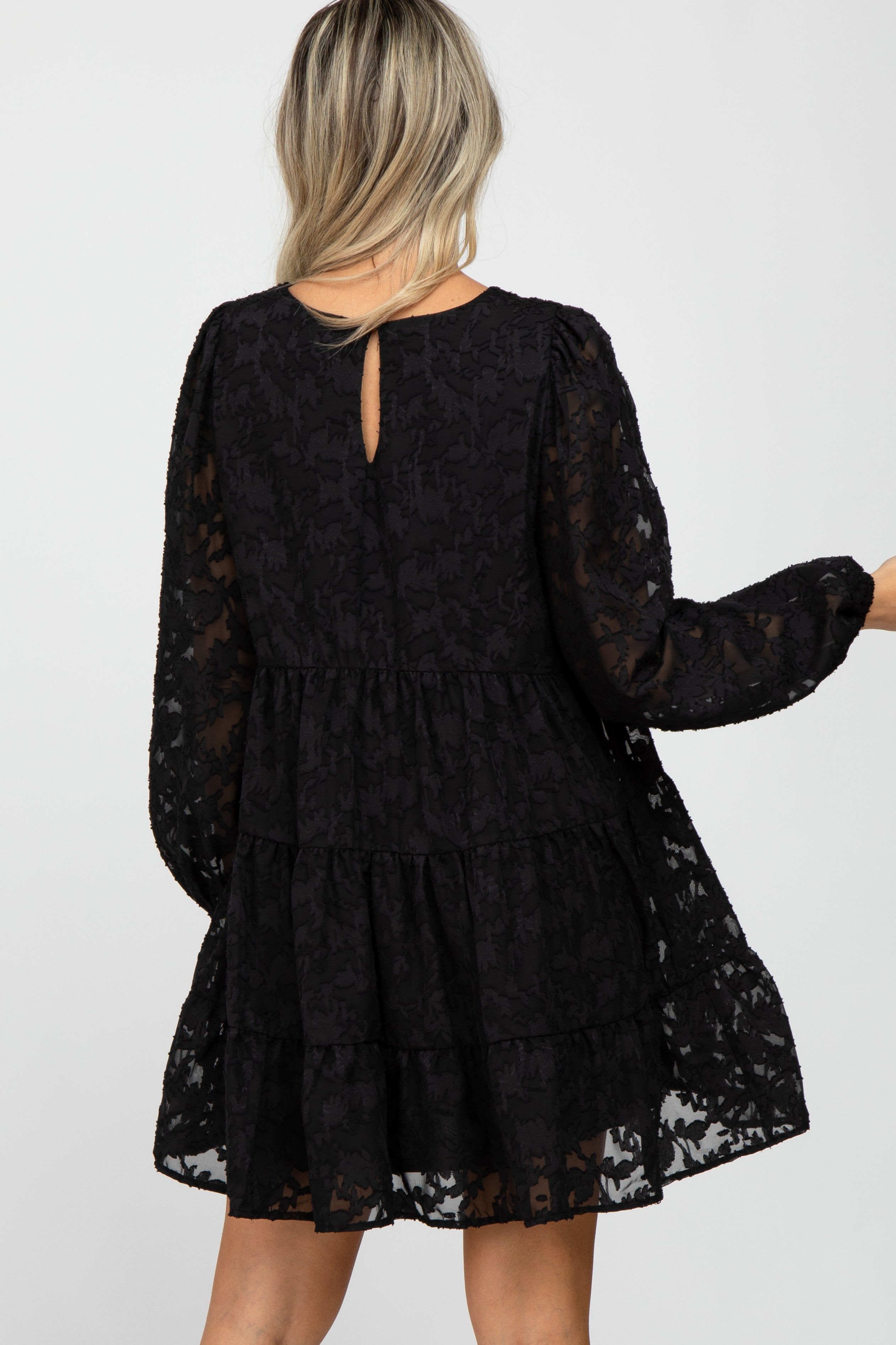 Black Floral Textured Tiered Maternity Dress sold by Pinkblush product image thumbnail 4