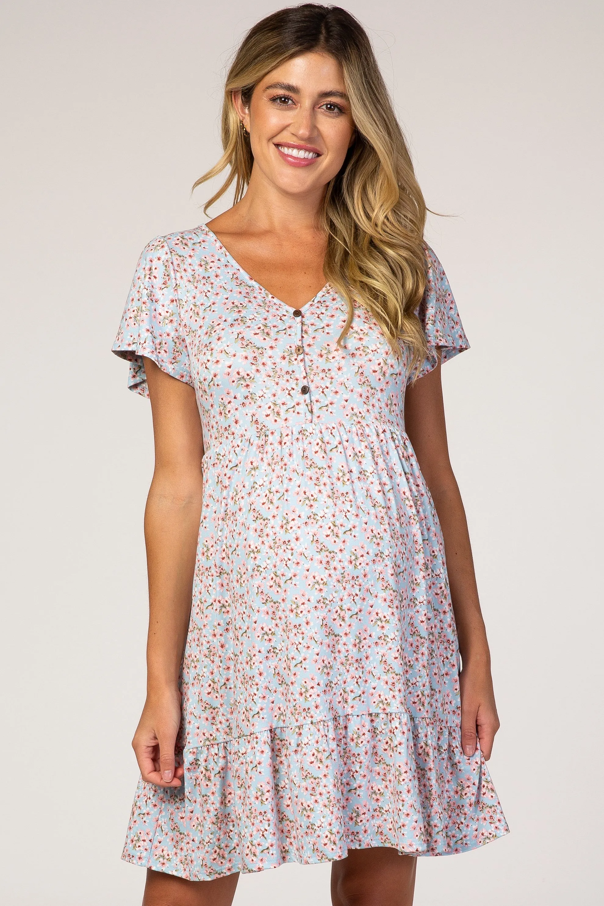 Blue Floral Ruffle Accent Maternity Dress sold by Pinkblush product image thumbnail 2