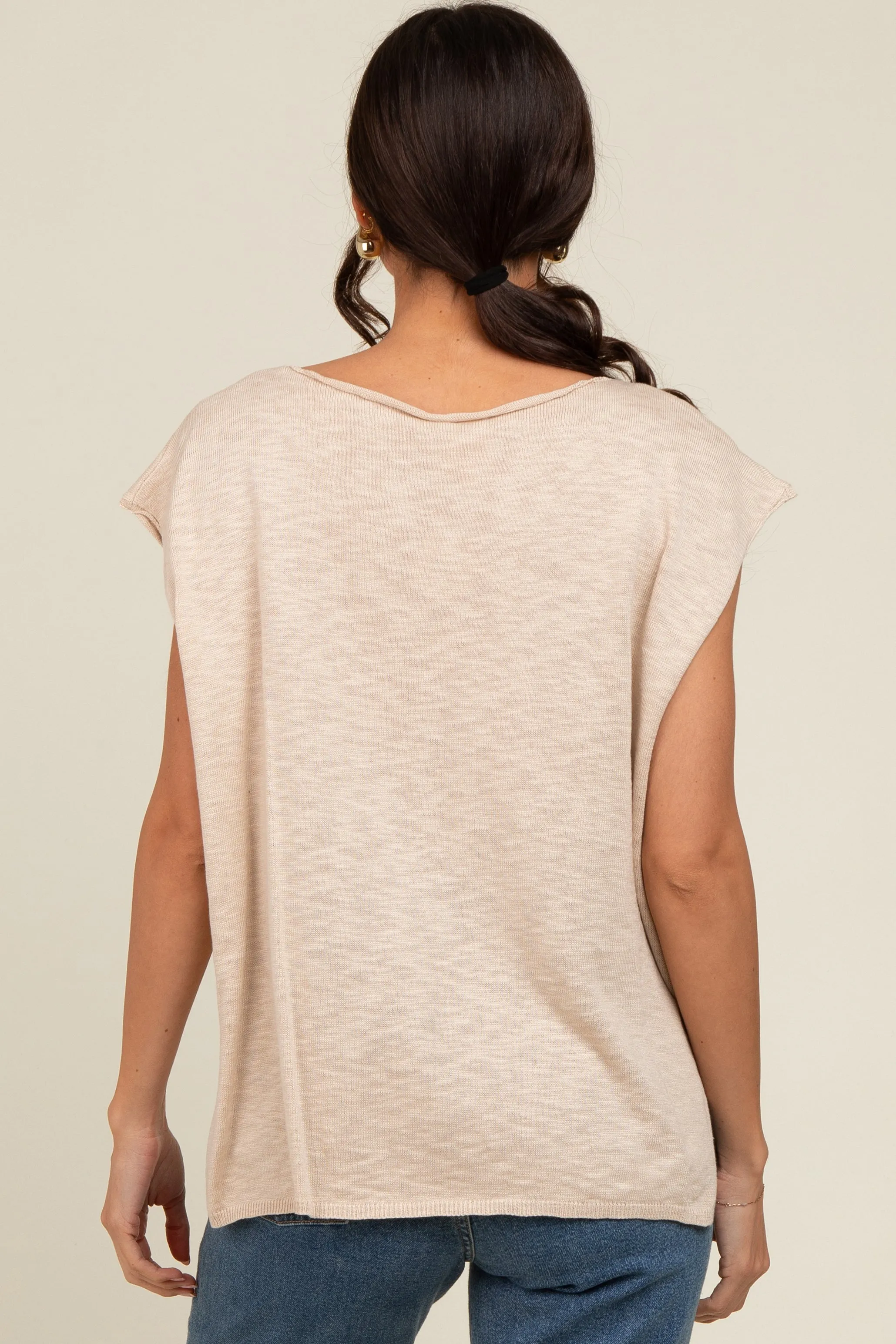 Beige Two Tone Split V-Neck Dolman Short Sleeve Top sold by Pinkblush product image thumbnail 3
