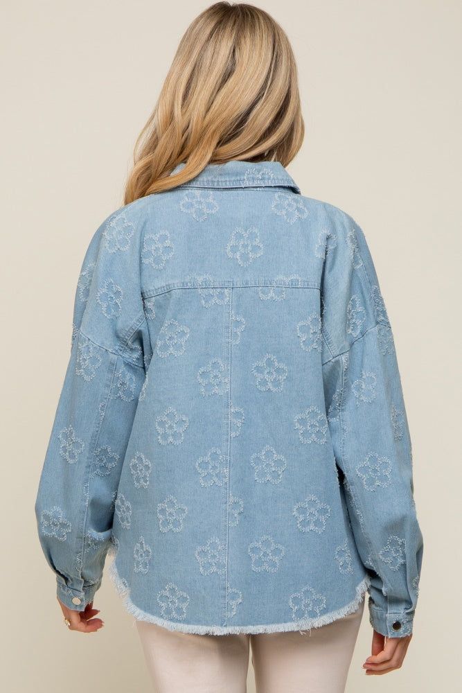 Light Blue Floral Embroidered Maternity Shirt Jacket sold by Pinkblush product image thumbnail 3