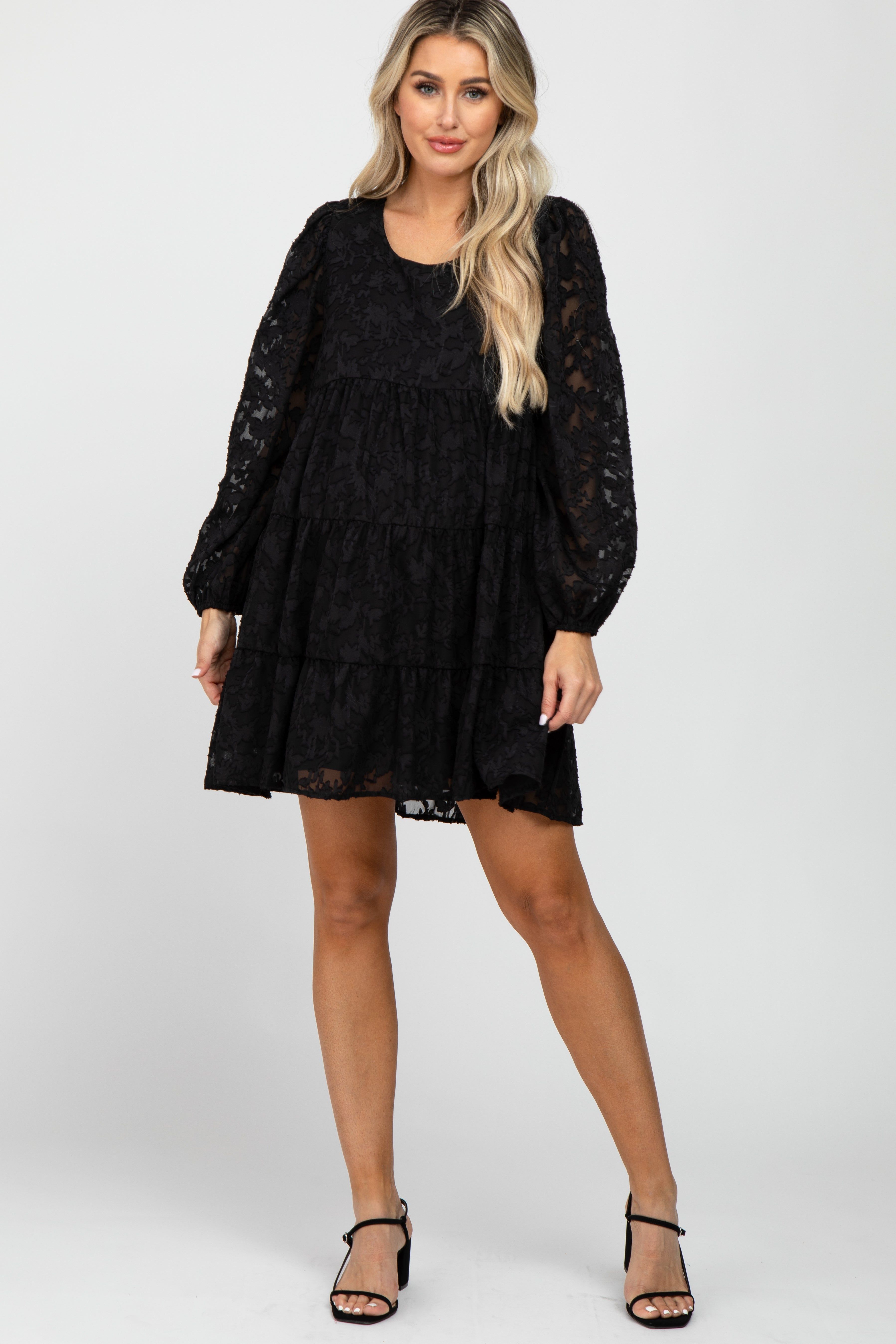 Black Floral Textured Tiered Maternity Dress sold by Pinkblush product image thumbnail 2