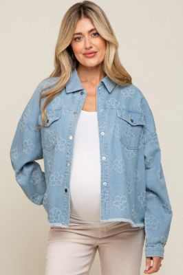 Light Blue Floral Embroidered Maternity Shirt Jacket sold by Pinkblush