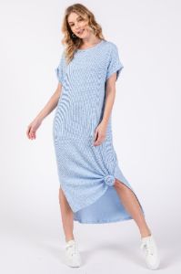 Light Blue Ribbed Short Sleeve Midi Dress sold by Pinkblush