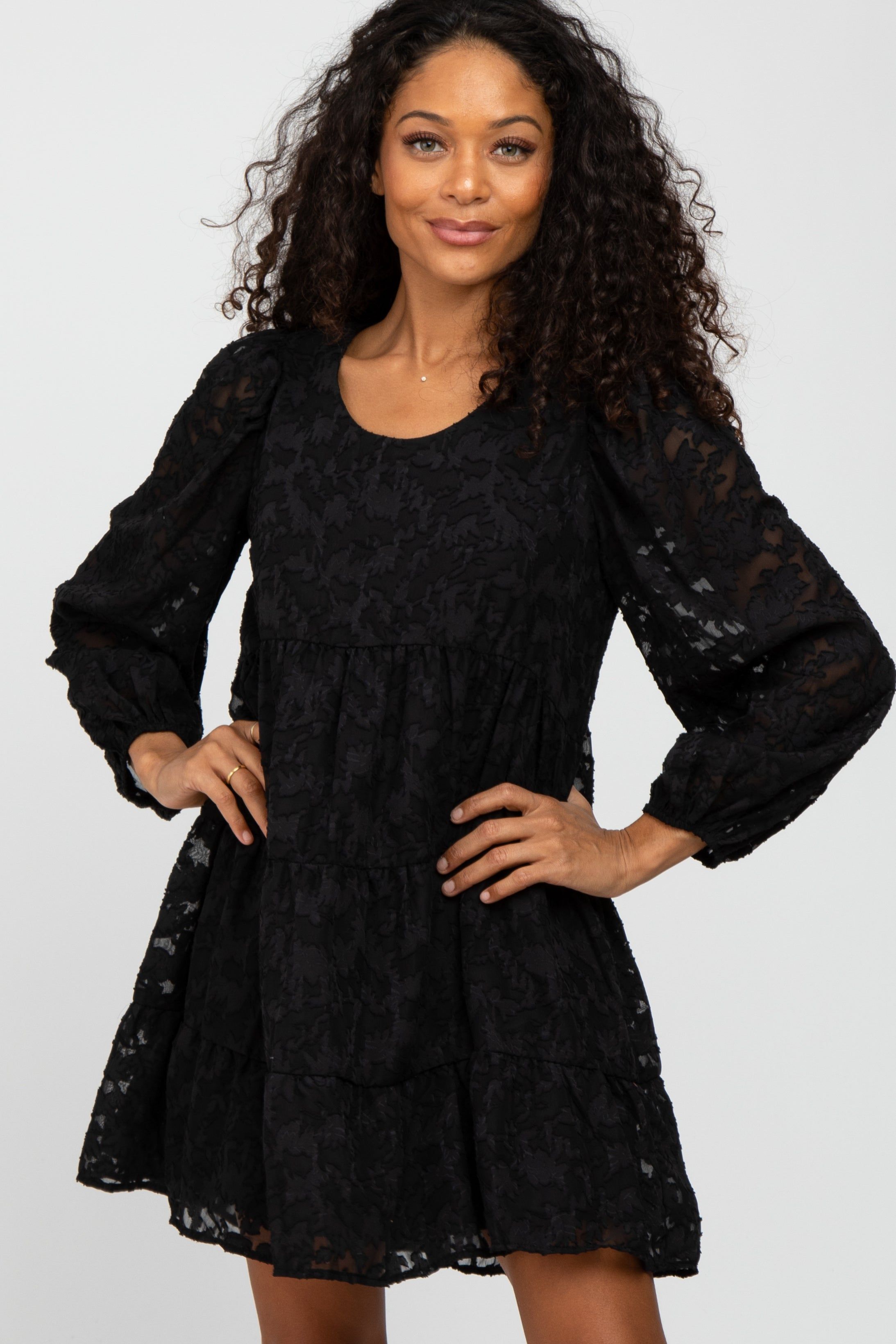 Black Floral Textured Tiered Maternity Dress sold by Pinkblush product image thumbnail 6