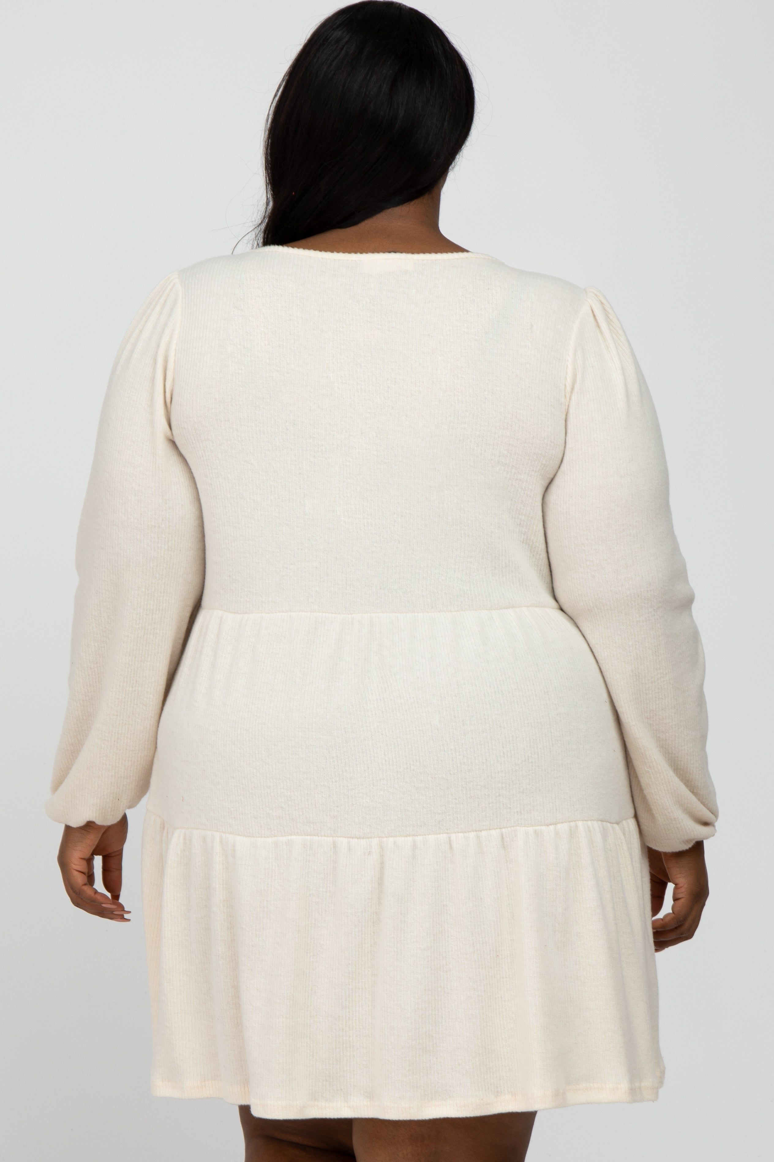 Cream Brushed Knit Tiered Plus Dress sold by Pinkblush product image thumbnail 4