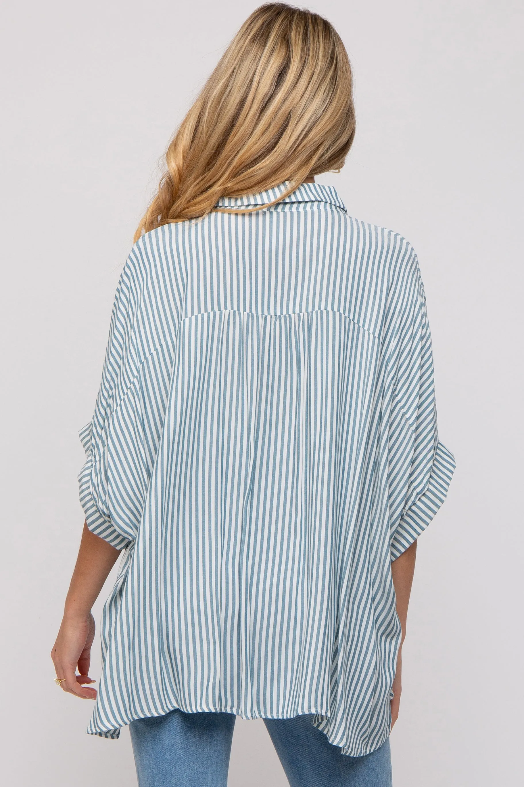 Teal Striped Button Up Dolman Maternity Top sold by Pinkblush product image thumbnail 2