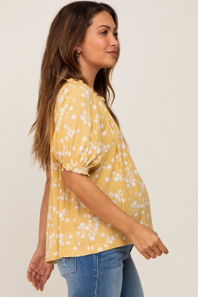 Yellow Floral Ruffle Accent Maternity Top sold by Pinkblush product image thumbnail 2