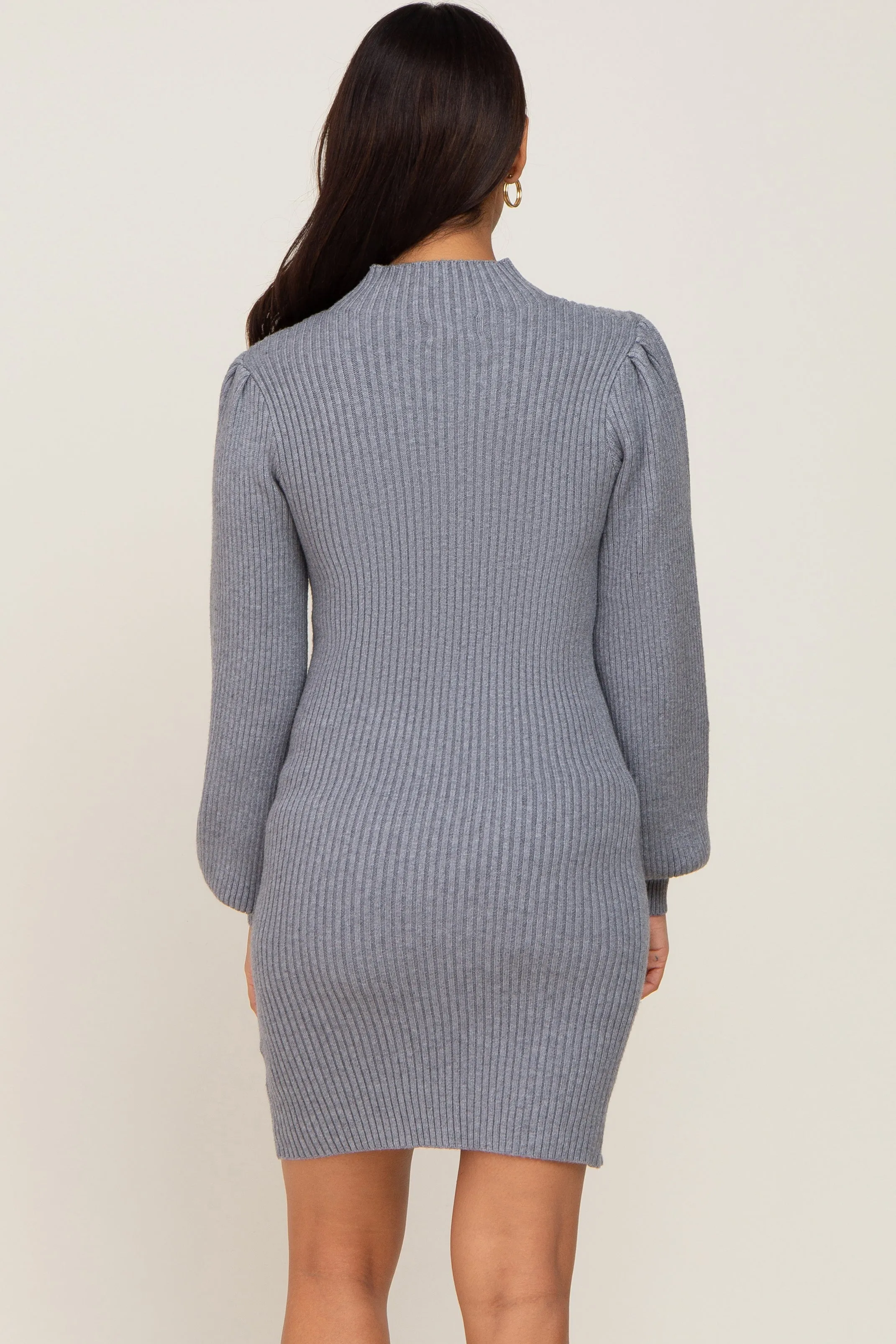 Heather Grey Mock Neck Puff Sleeve Maternity Sweater Dress sold by Pinkblush product image thumbnail 3