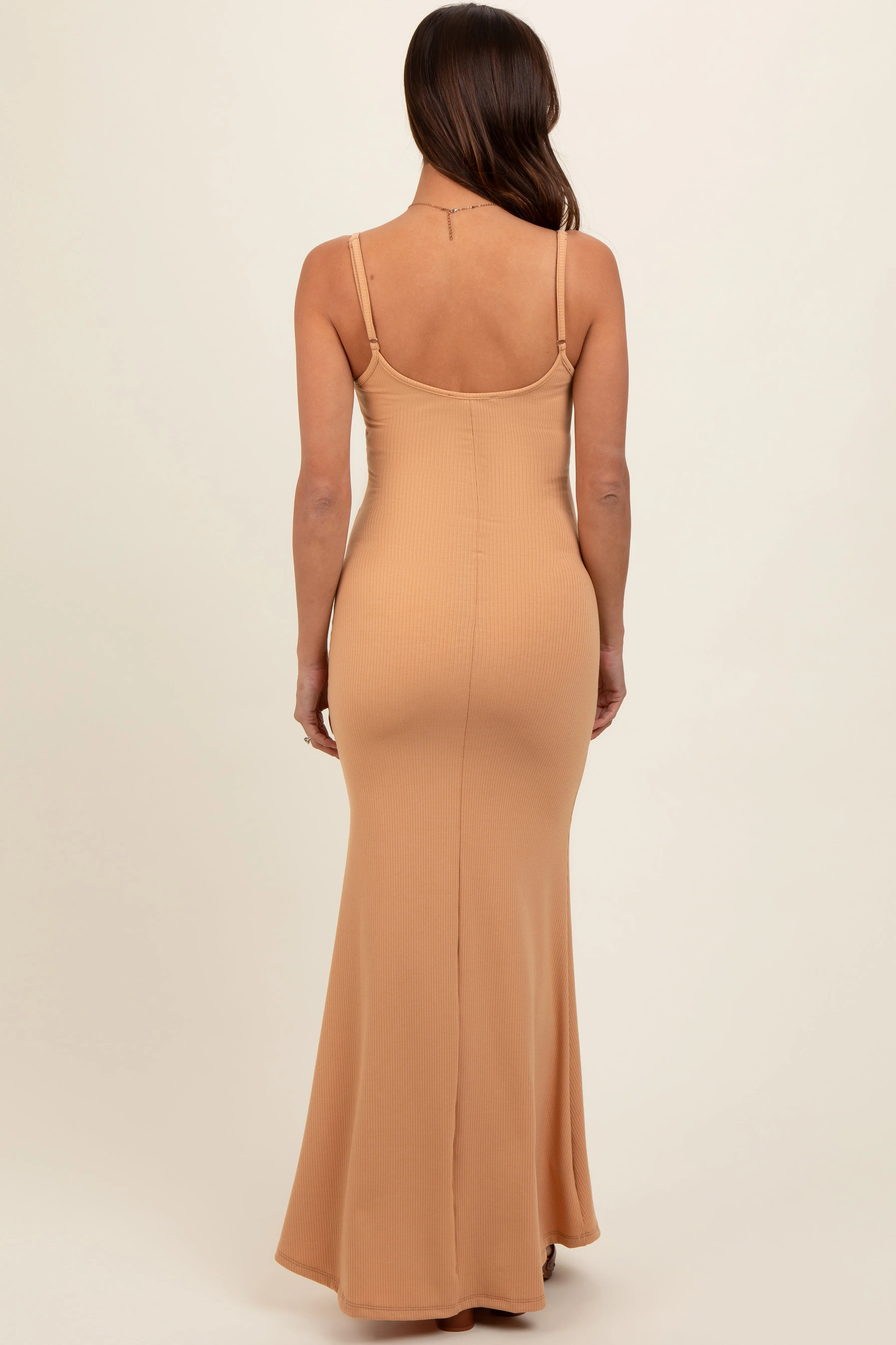 Camel Sleeveless Ribbed Maternity Maxi Dress sold by Pinkblush product image thumbnail 4