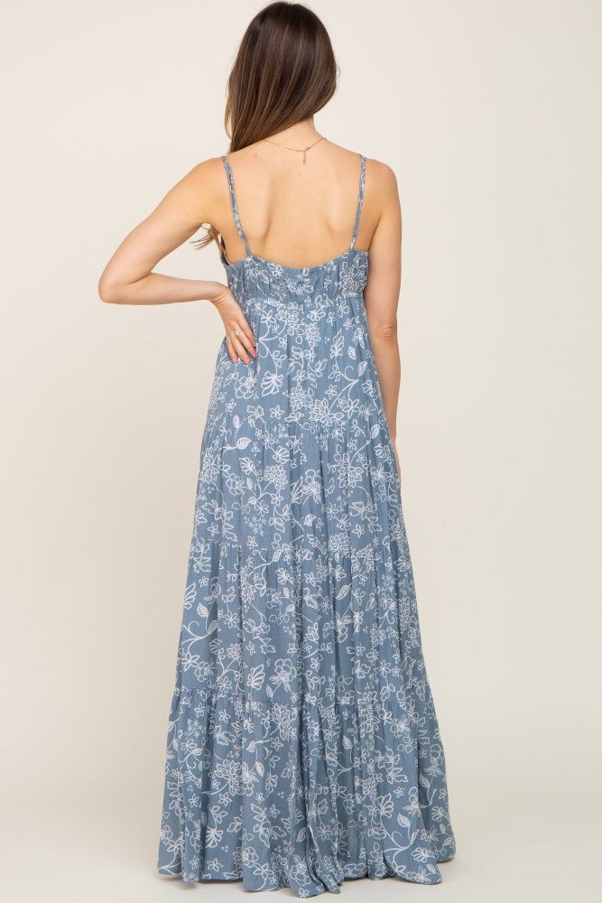 Blue Floral Tiered Maternity Maxi Dress sold by Pinkblush product image thumbnail 3