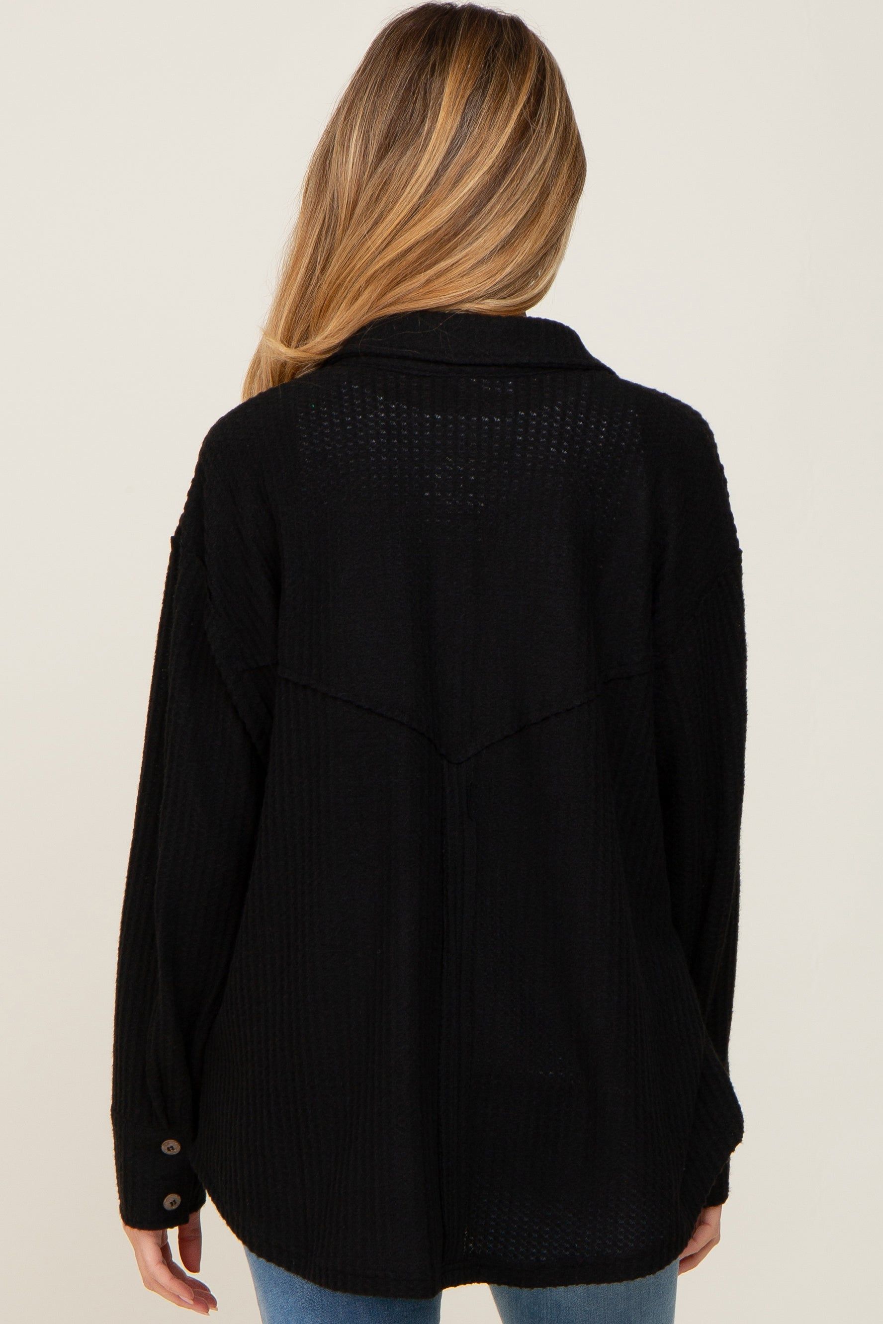 Black Waffle Knit Button Down Maternity Top sold by Pinkblush product image thumbnail 3