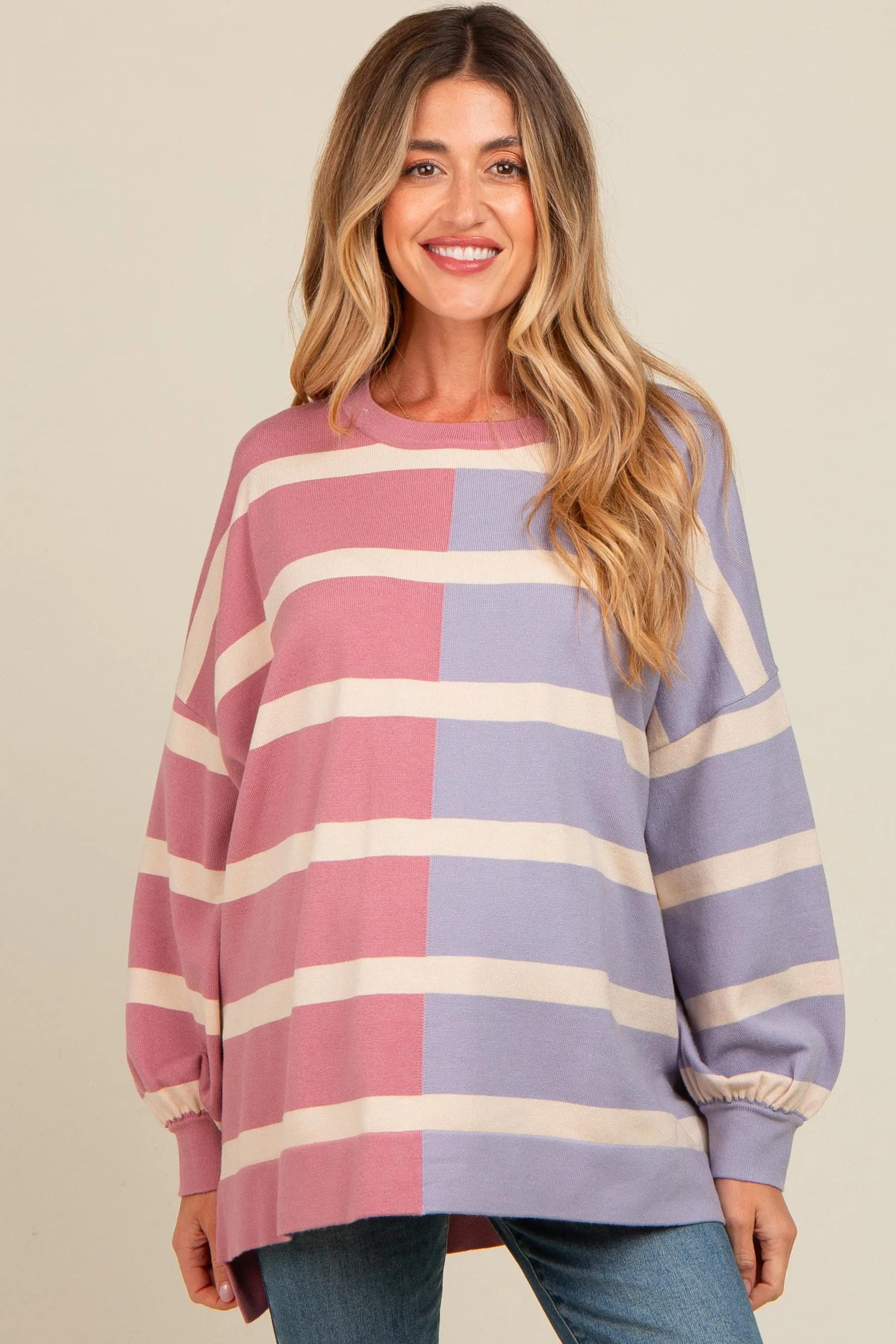 Lavender Striped Colorblock Dolman Knit Maternity Top sold by Pinkblush product image thumbnail 2