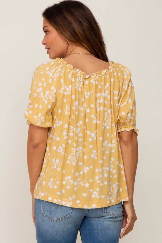 Yellow Floral Ruffle Accent Maternity Top sold by Pinkblush product image thumbnail 3