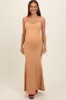 Camel Sleeveless Ribbed Maternity Maxi Dress sold by Pinkblush