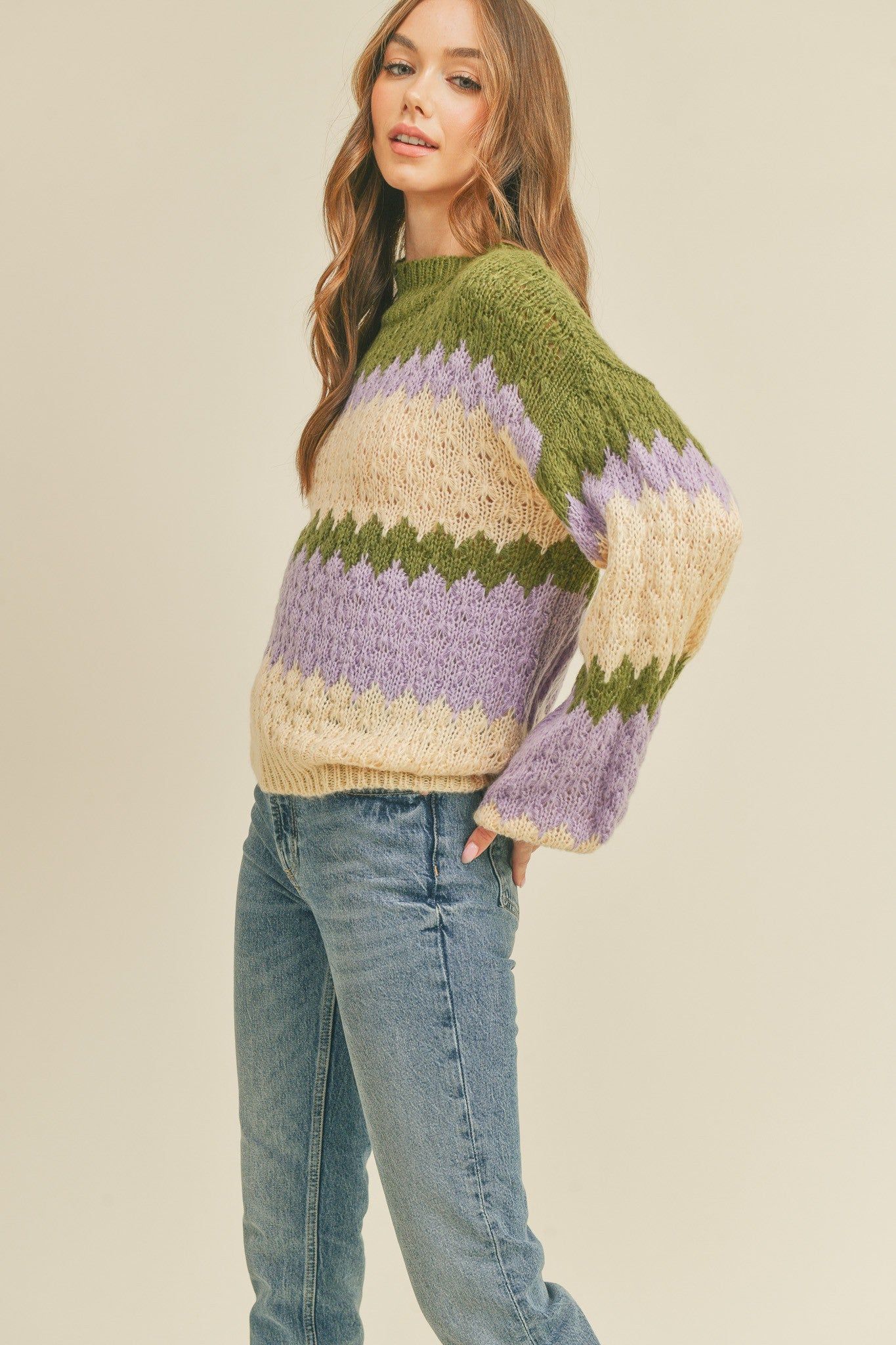 Olive Multi-Colored Striped Pullover Knit Sweater sold by Pinkblush product image thumbnail 2