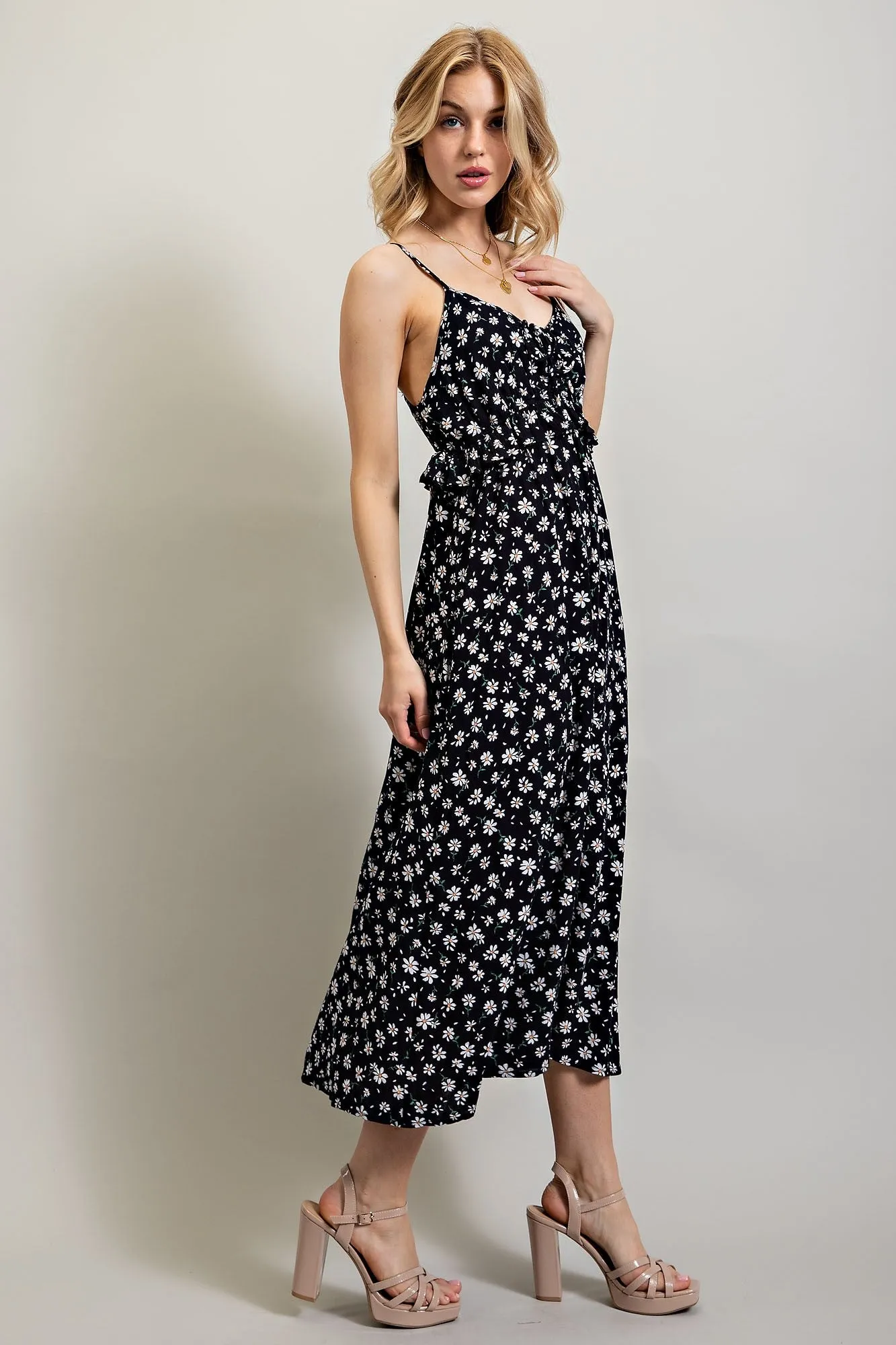 Black Floral Ruffle Accent Midi Dress sold by Pinkblush product image thumbnail 2