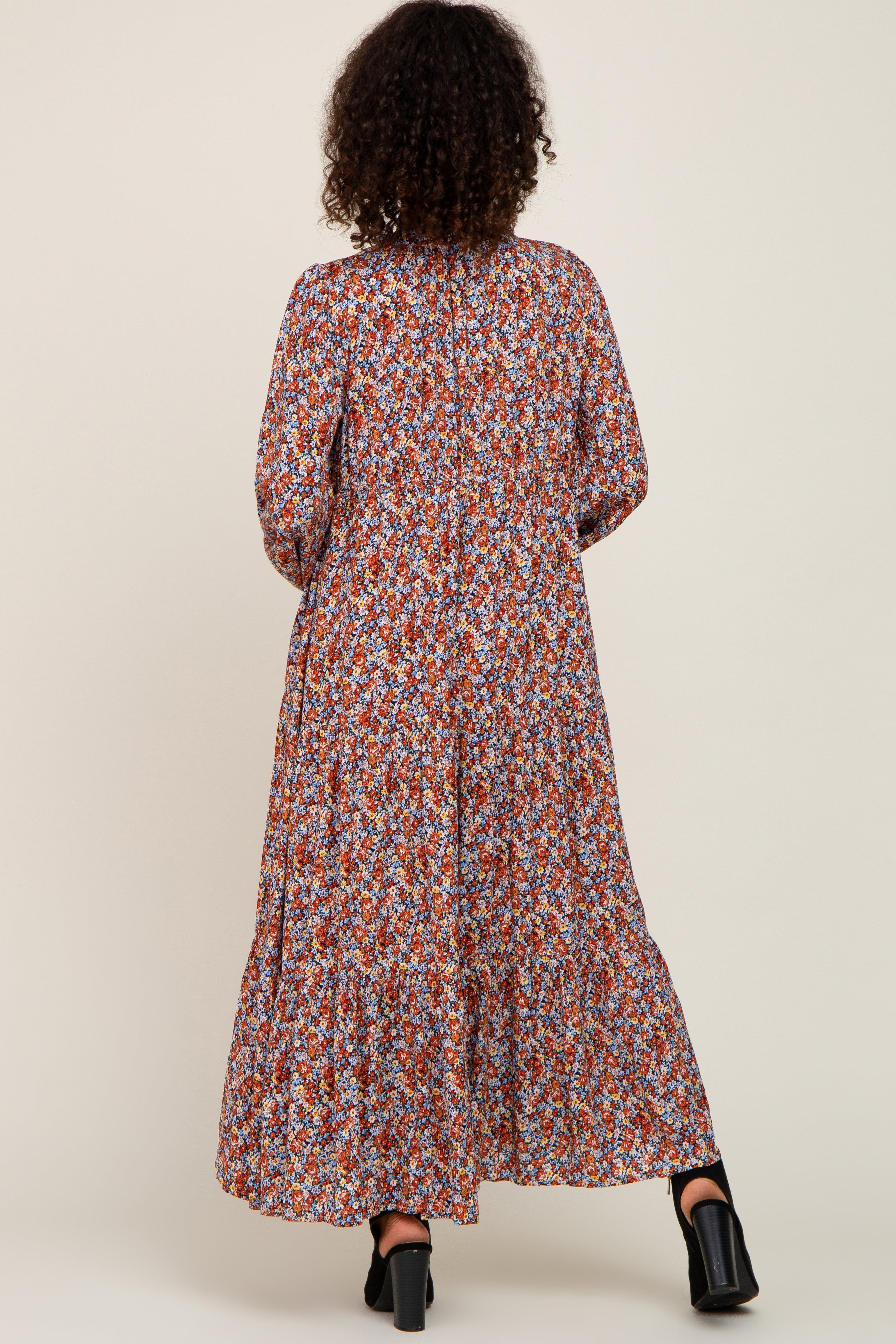 Rust Floral Tiered Long Sleeve Dress sold by Pinkblush product image thumbnail 3