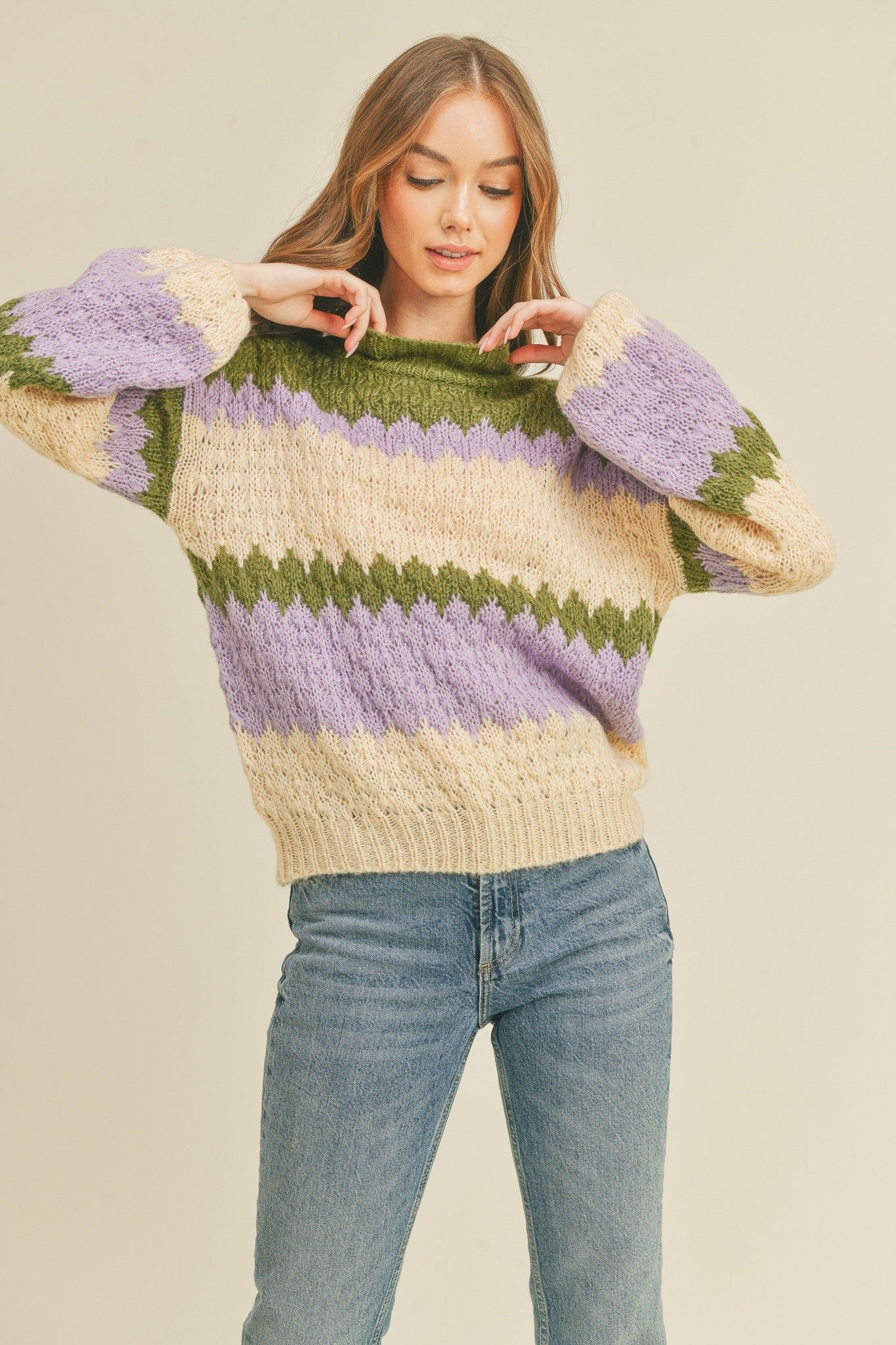 Olive Multi-Colored Striped Pullover Knit Sweater sold by Pinkblush product image thumbnail 3