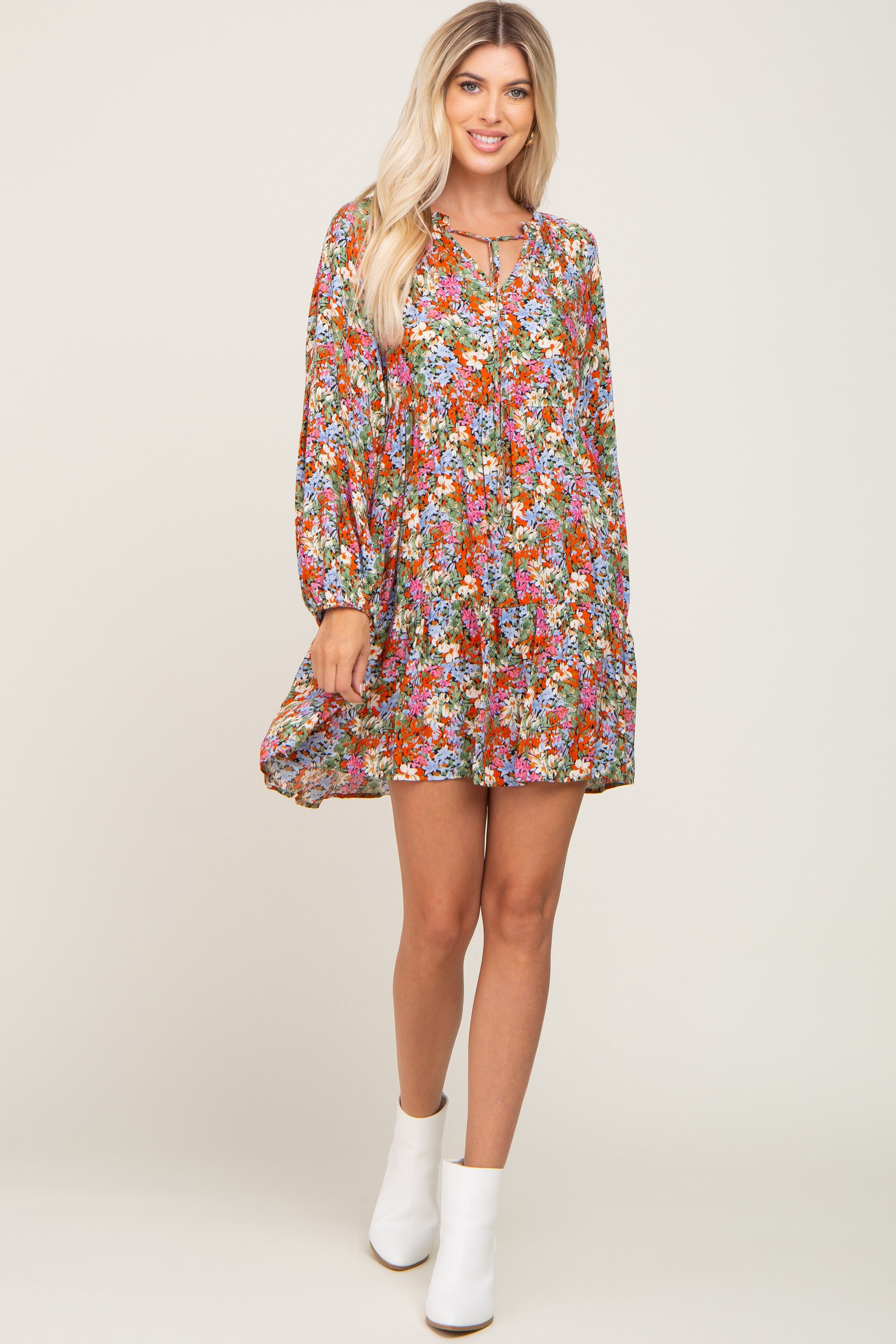 Rust Floral Tiered Dress sold by Pinkblush product image thumbnail 5