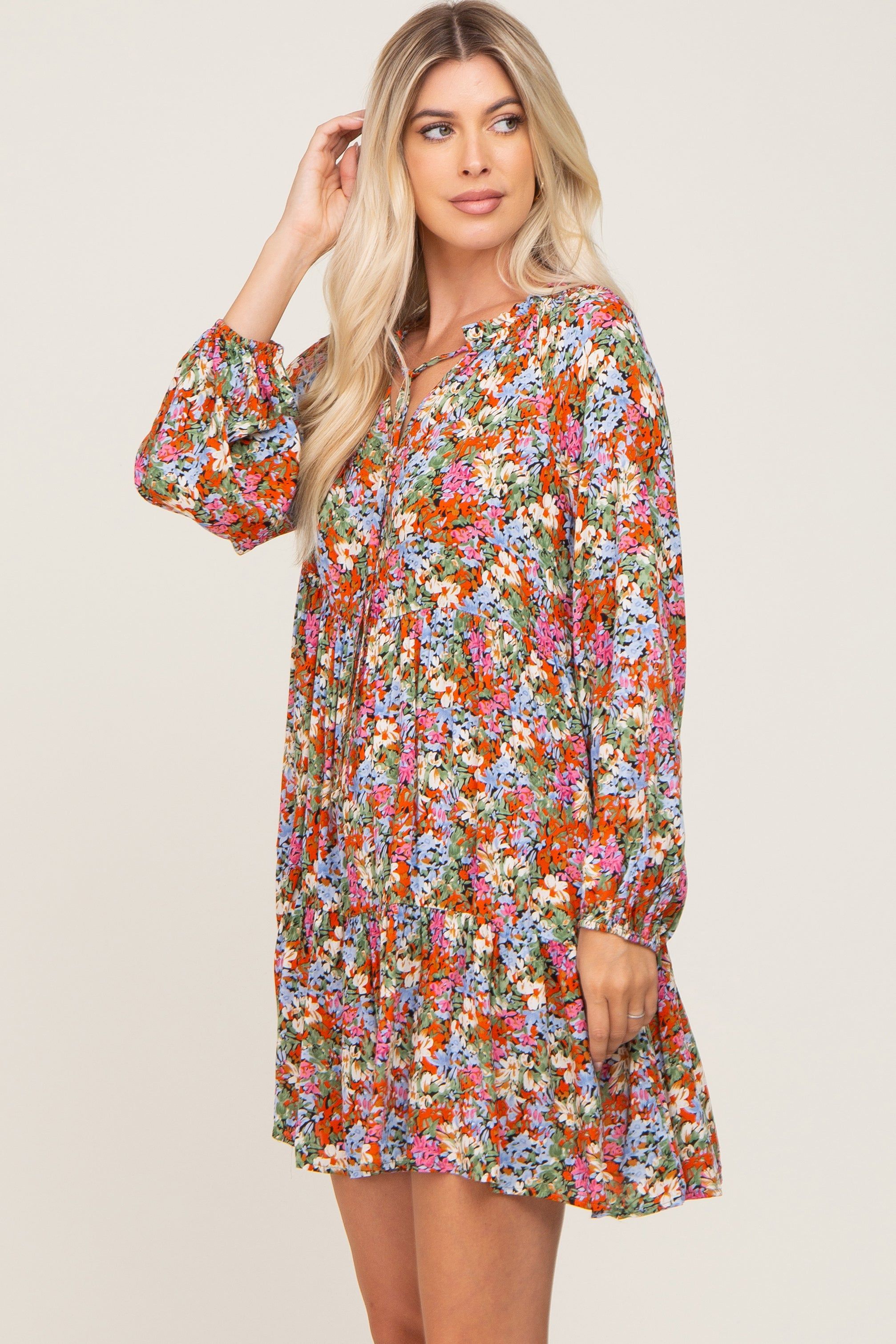 Rust Floral Tiered Dress sold by Pinkblush product image thumbnail 2