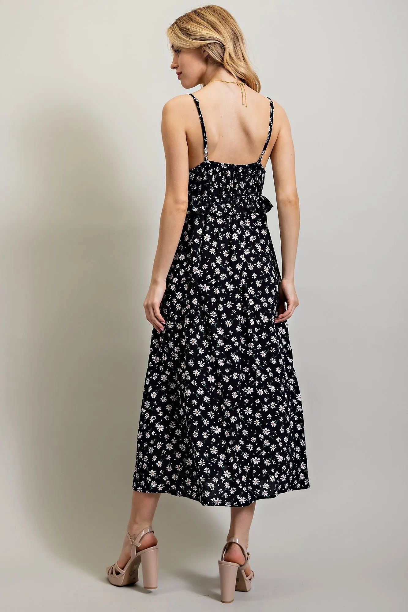 Black Floral Ruffle Accent Midi Dress sold by Pinkblush product image thumbnail 3