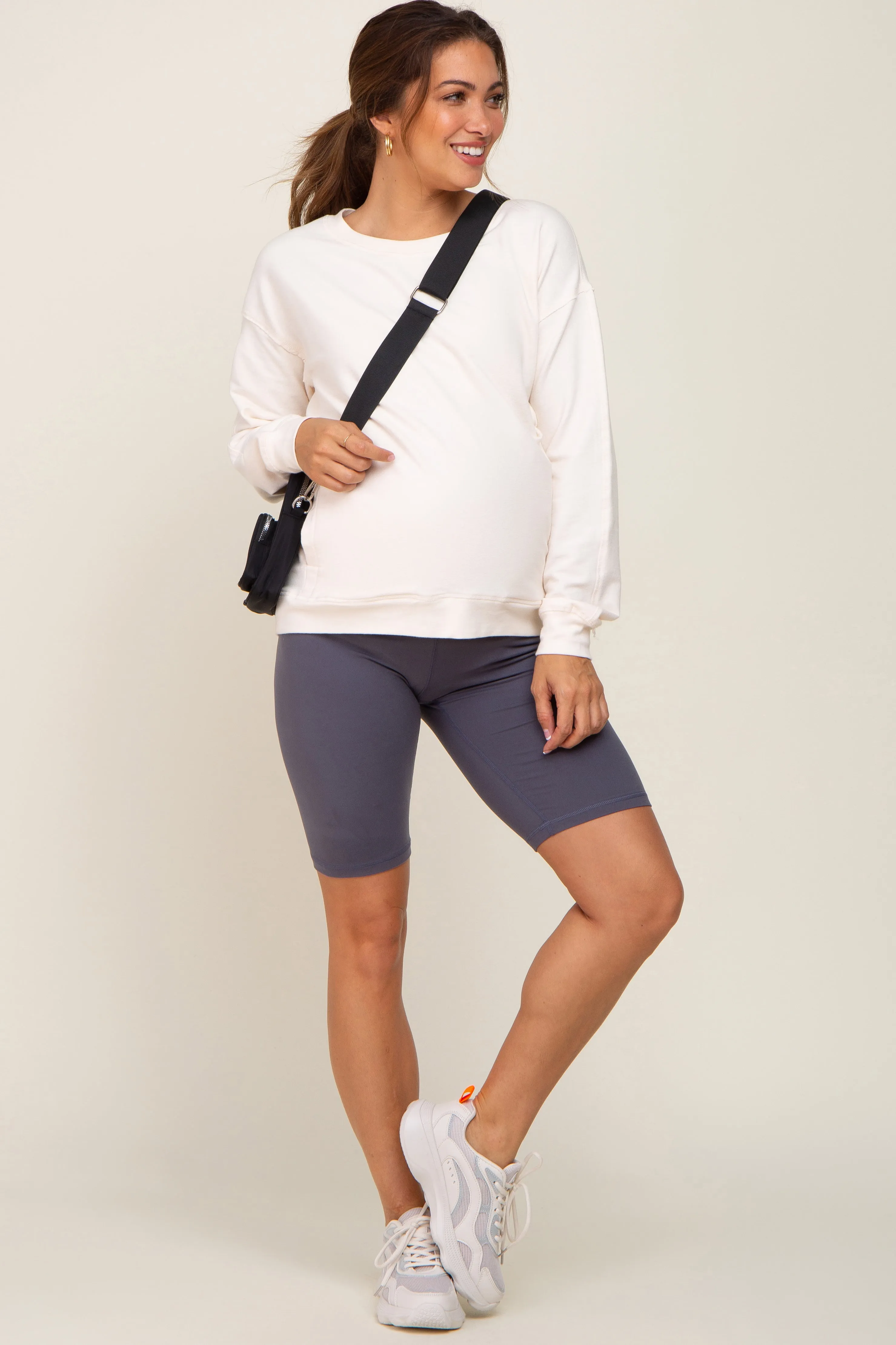 Charcoal High Waist Maternity Bike Shorts sold by Pinkblush