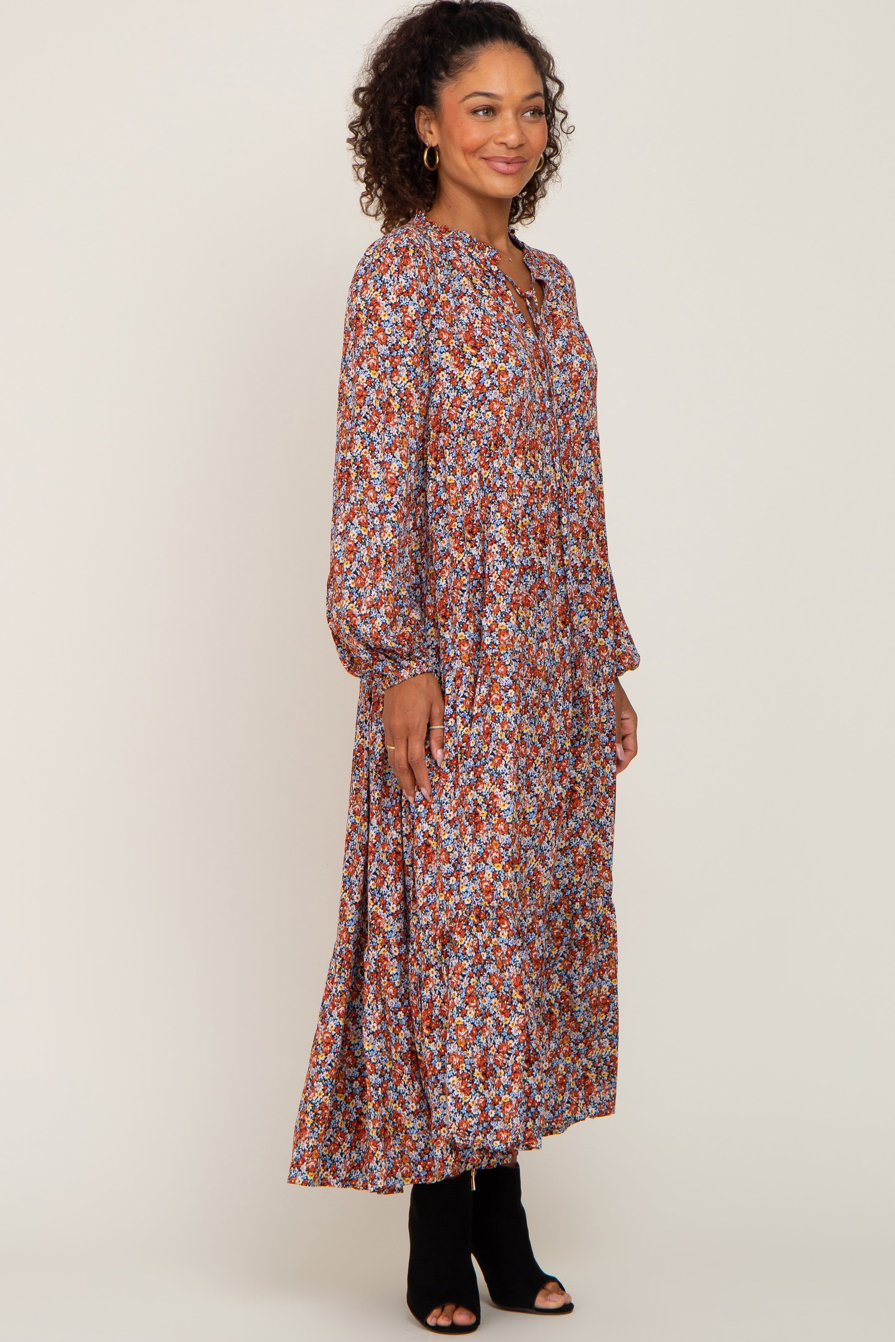 Rust Floral Tiered Long Sleeve Dress sold by Pinkblush product image thumbnail 2