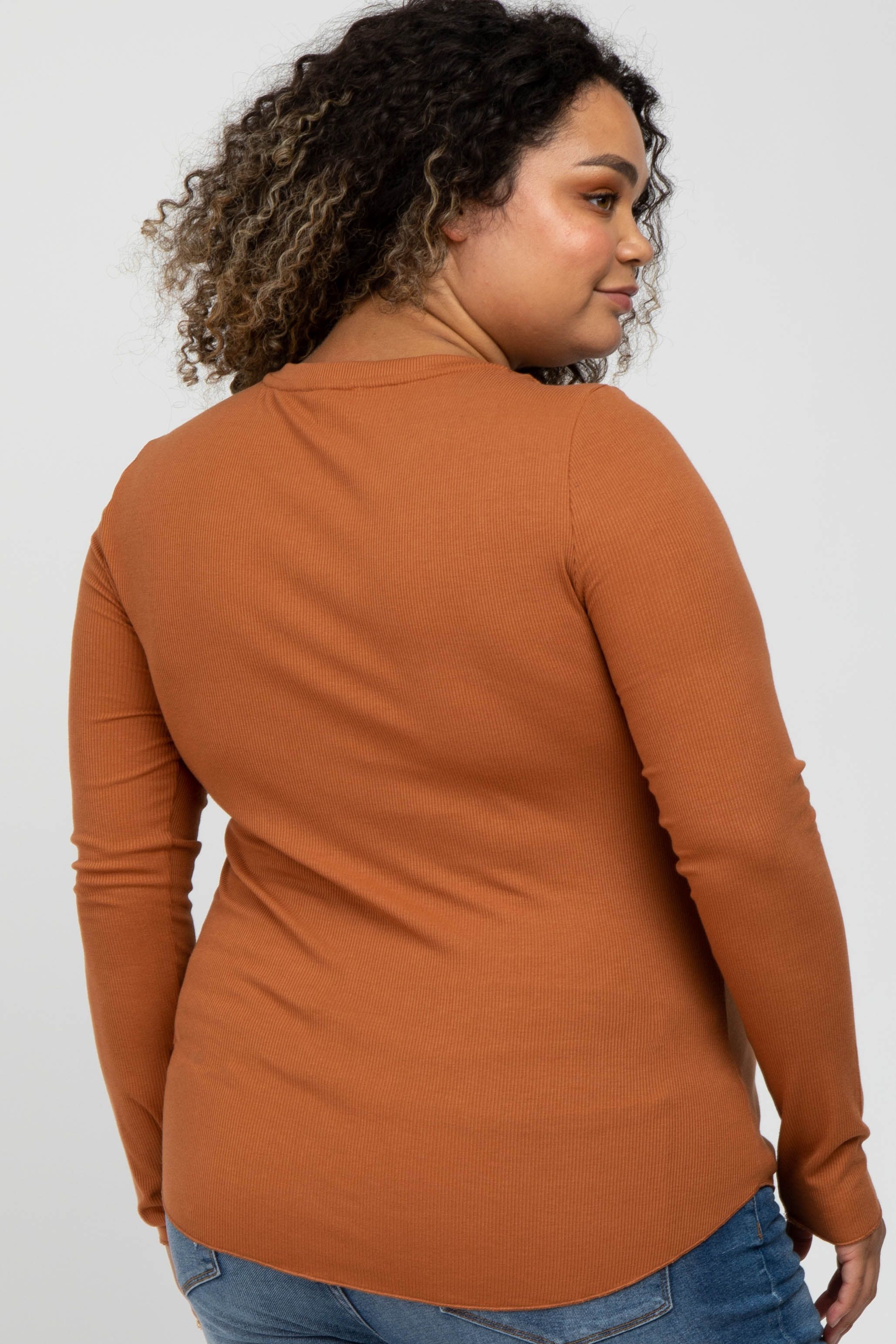 Orange Ribbed Button Front Long Sleeve Maternity Plus Top sold by Pinkblush product image thumbnail 4