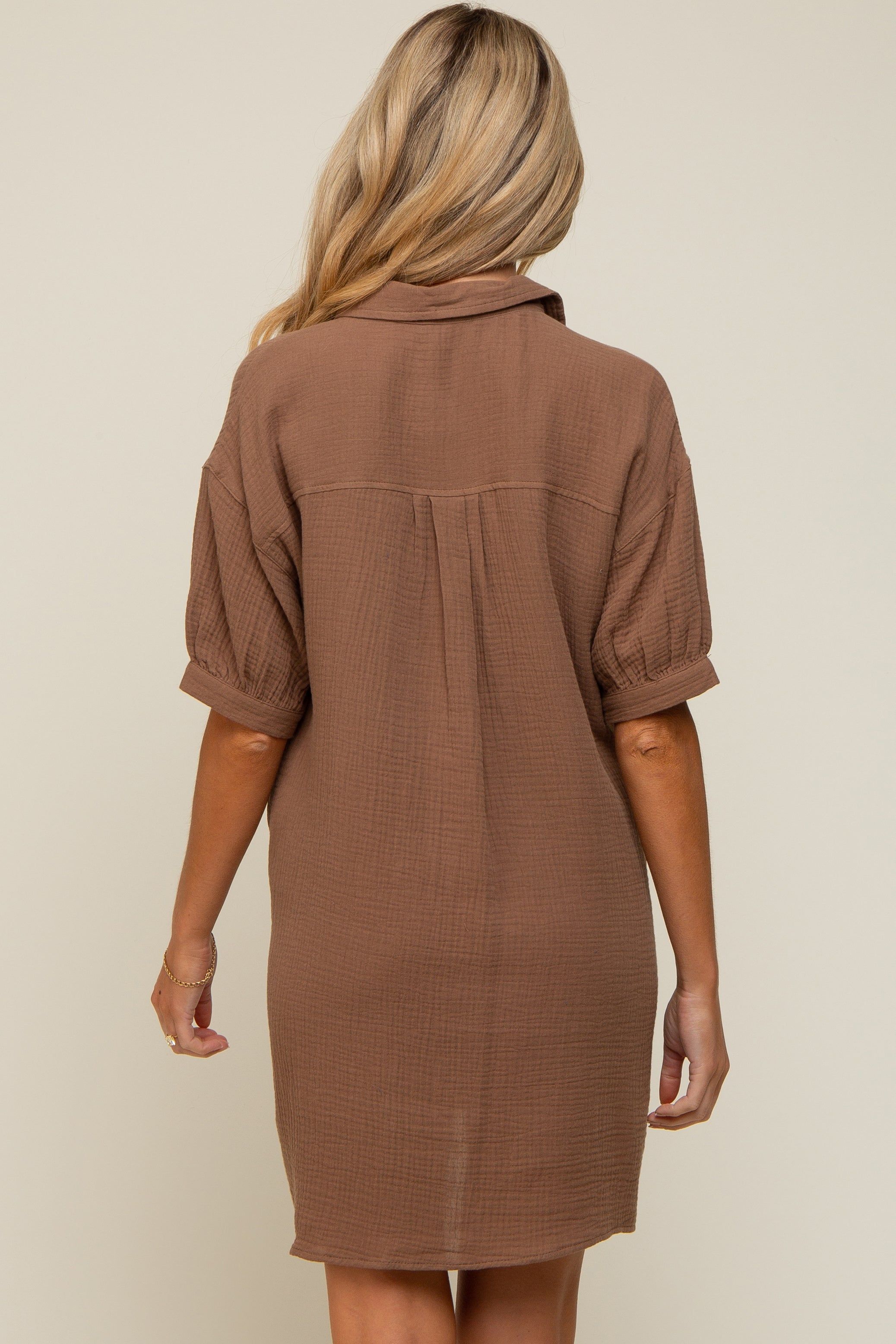 Mocha Maternity Mini Shirt Dress sold by Pinkblush product image thumbnail 3