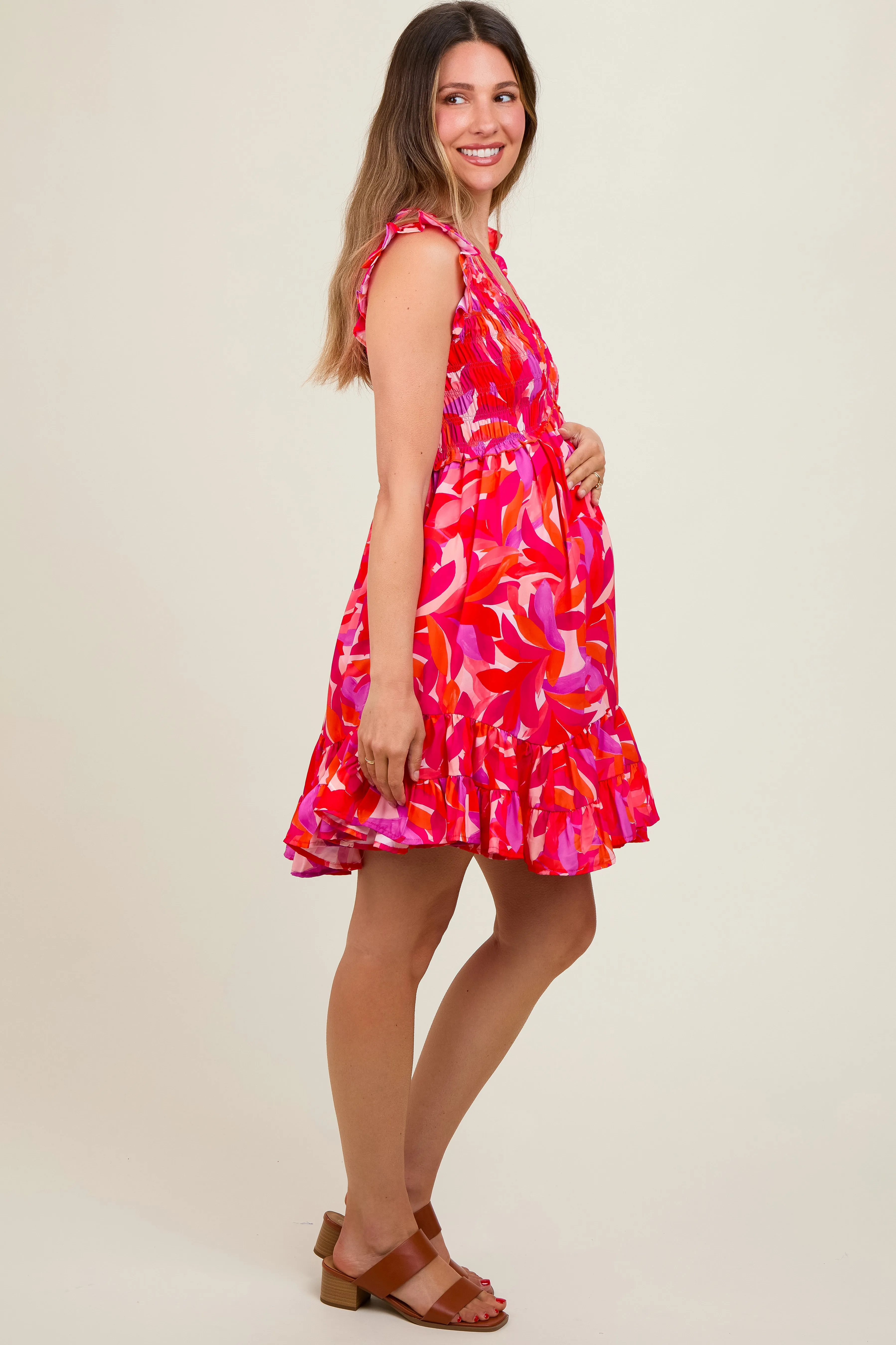 Fuchsia Abstract Print Maternity Mini Dress sold by Pinkblush product image thumbnail 2