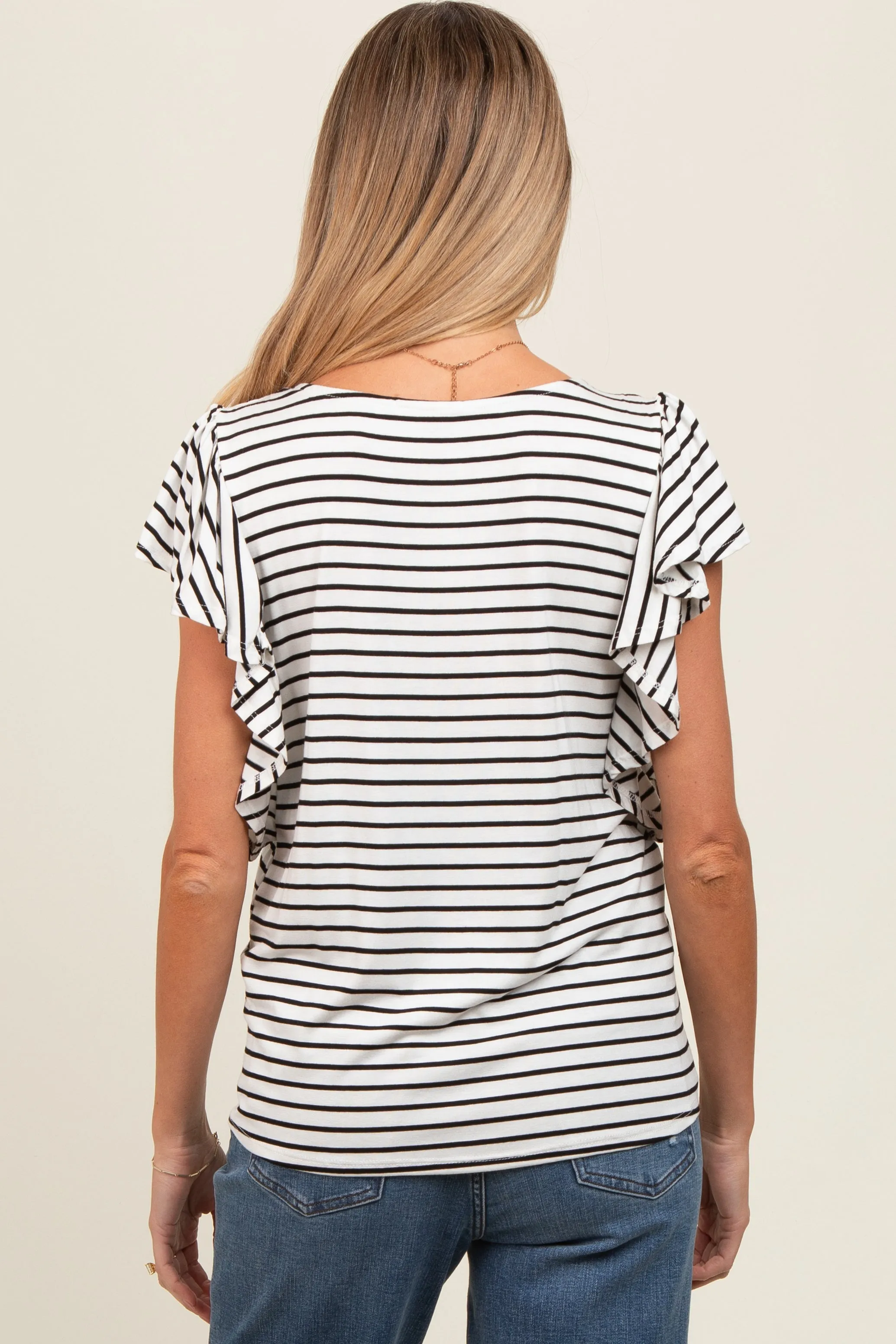 Ivory Striped Ruffle Sleeve Maternity Top sold by Pinkblush product image thumbnail 4