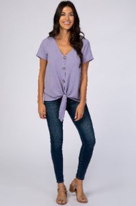 Lavender Button Tie Front Top sold by Pinkblush