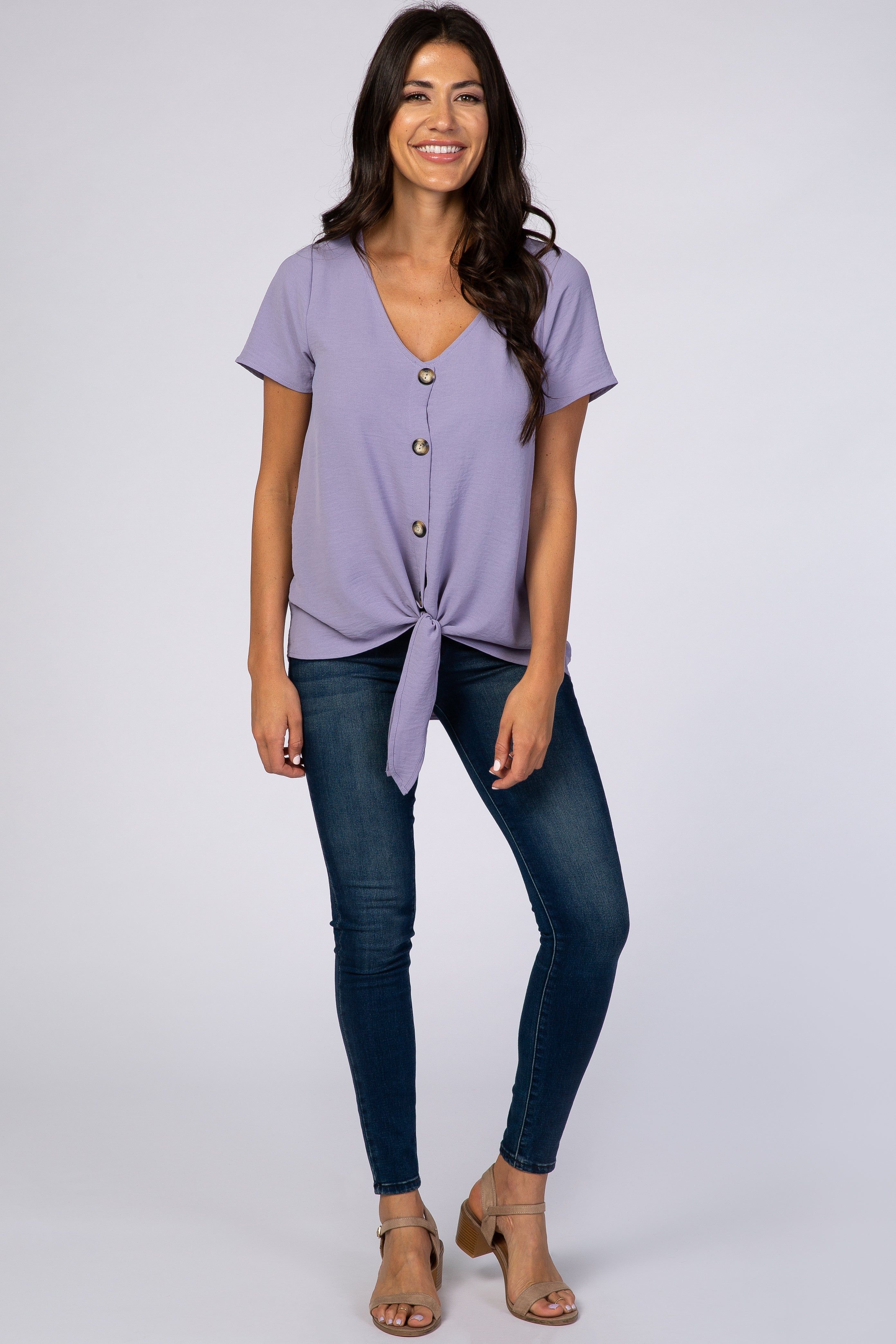Lavender Button Tie Front Top sold by Pinkblush product image thumbnail 2
