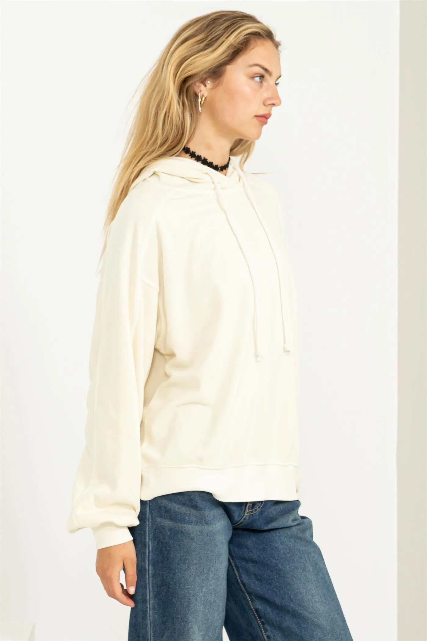 Cream Faded Wash Drawstring Hoodie sold by Pinkblush product image thumbnail 3