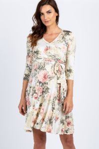 PinkBlush Ivory Floral Sash Tie Maternity/Nursing Dress sold by Pinkblush