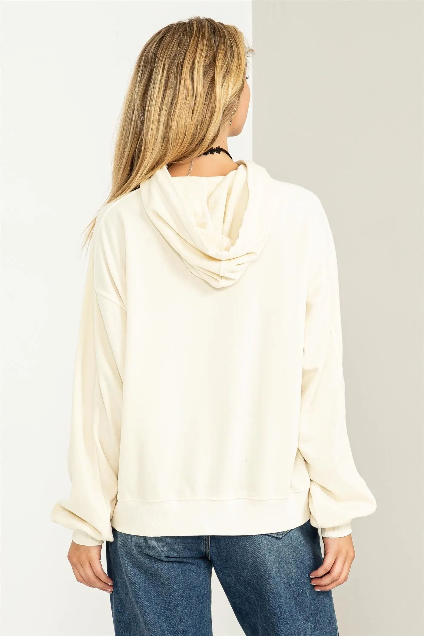 Cream Faded Wash Drawstring Hoodie sold by Pinkblush product image thumbnail 4