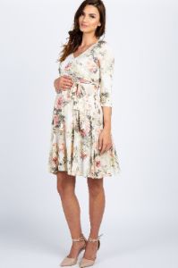 PinkBlush Ivory Floral Sash Tie Maternity/Nursing Dress sold by Pinkblush