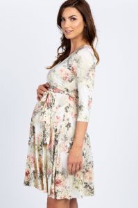 PinkBlush Ivory Floral Sash Tie Maternity/Nursing Dress sold by Pinkblush