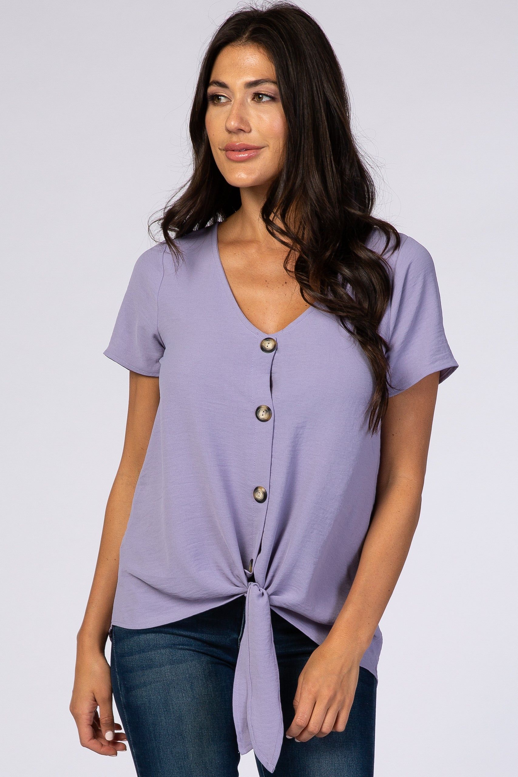Lavender Button Tie Front Top sold by Pinkblush