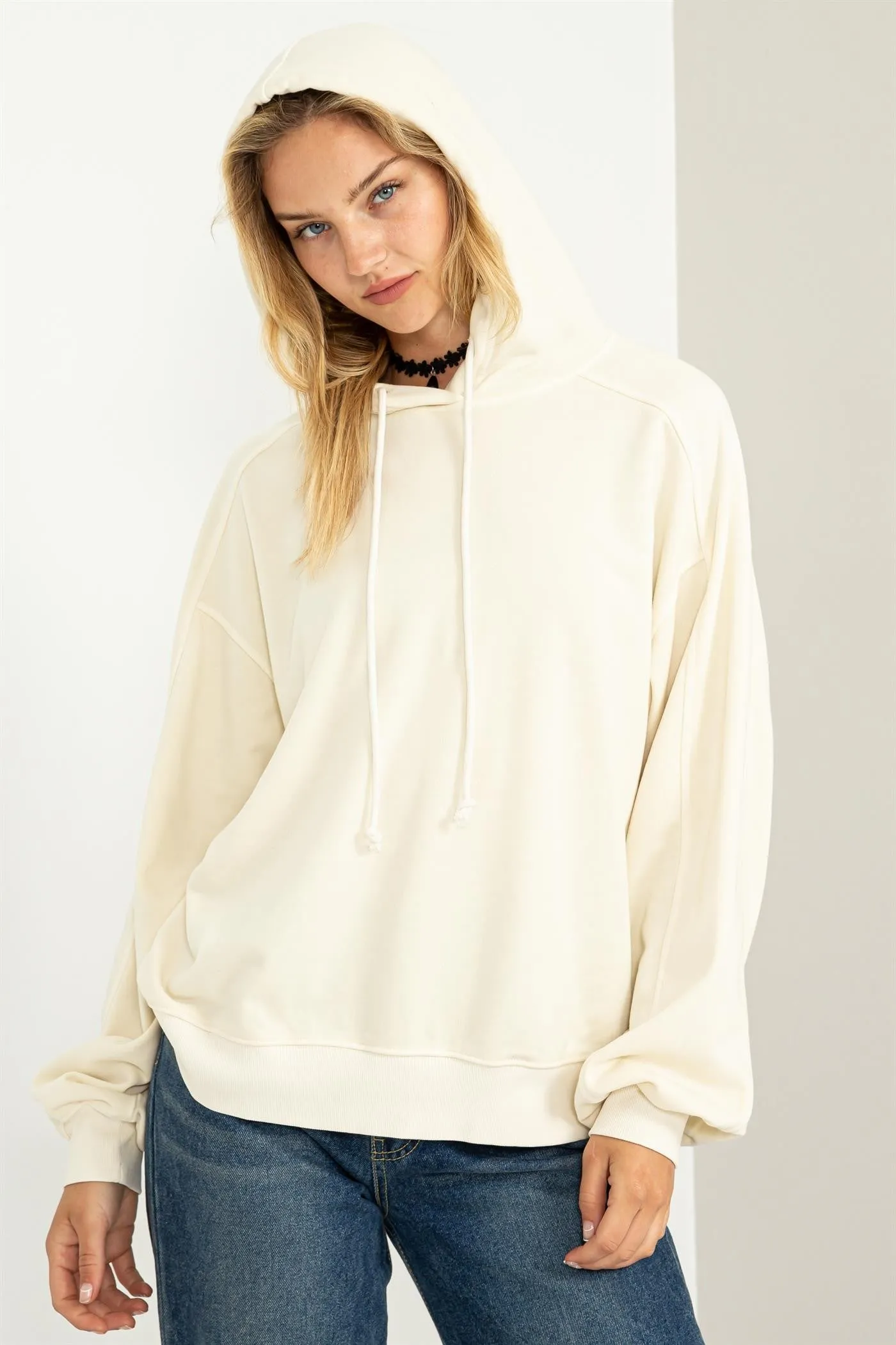 Cream Faded Wash Drawstring Hoodie sold by Pinkblush product image thumbnail 2